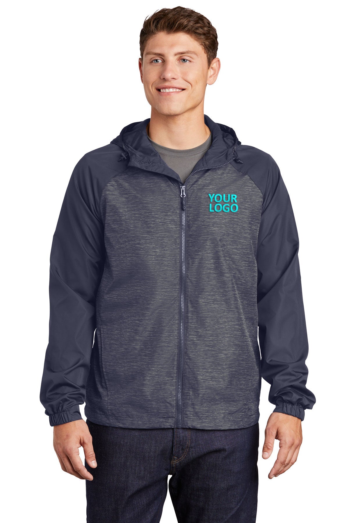 Sport-Tek True Navy Heather/ True Navy JST40 company embroidered jackets