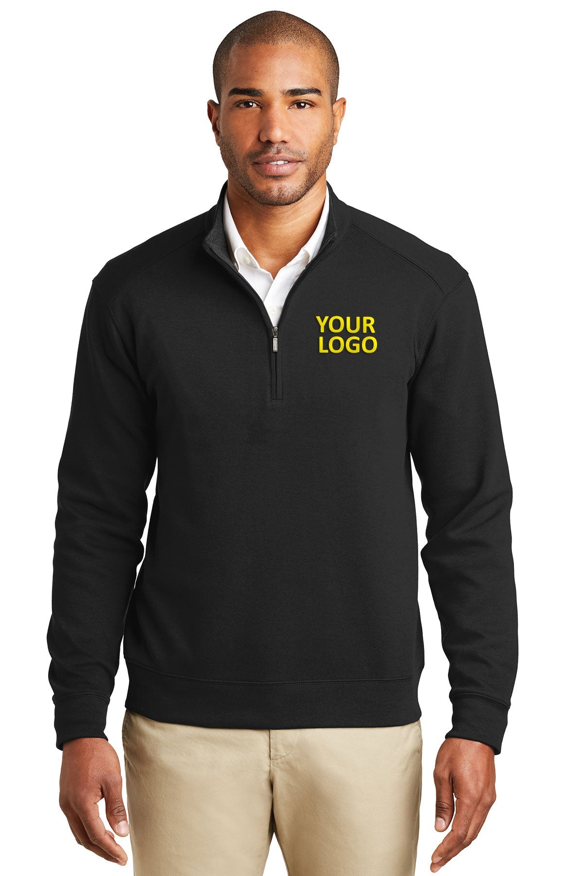 Port Authority Interlock Customized 1/4-Zip, Deep Black/ Charcoal Heather [ERES]
