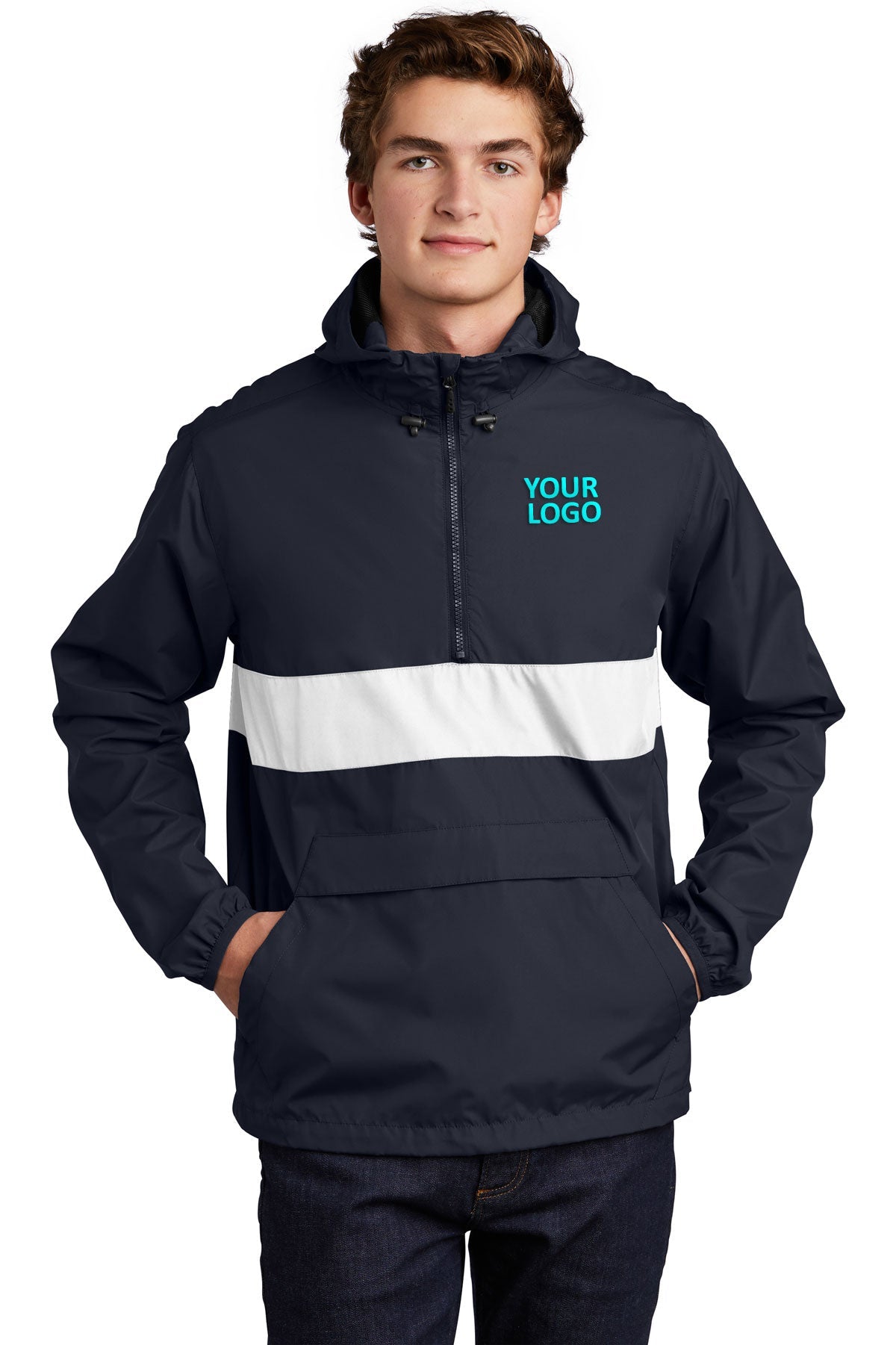 Sport-Tek True Navy/ White JST65 jacket company logo