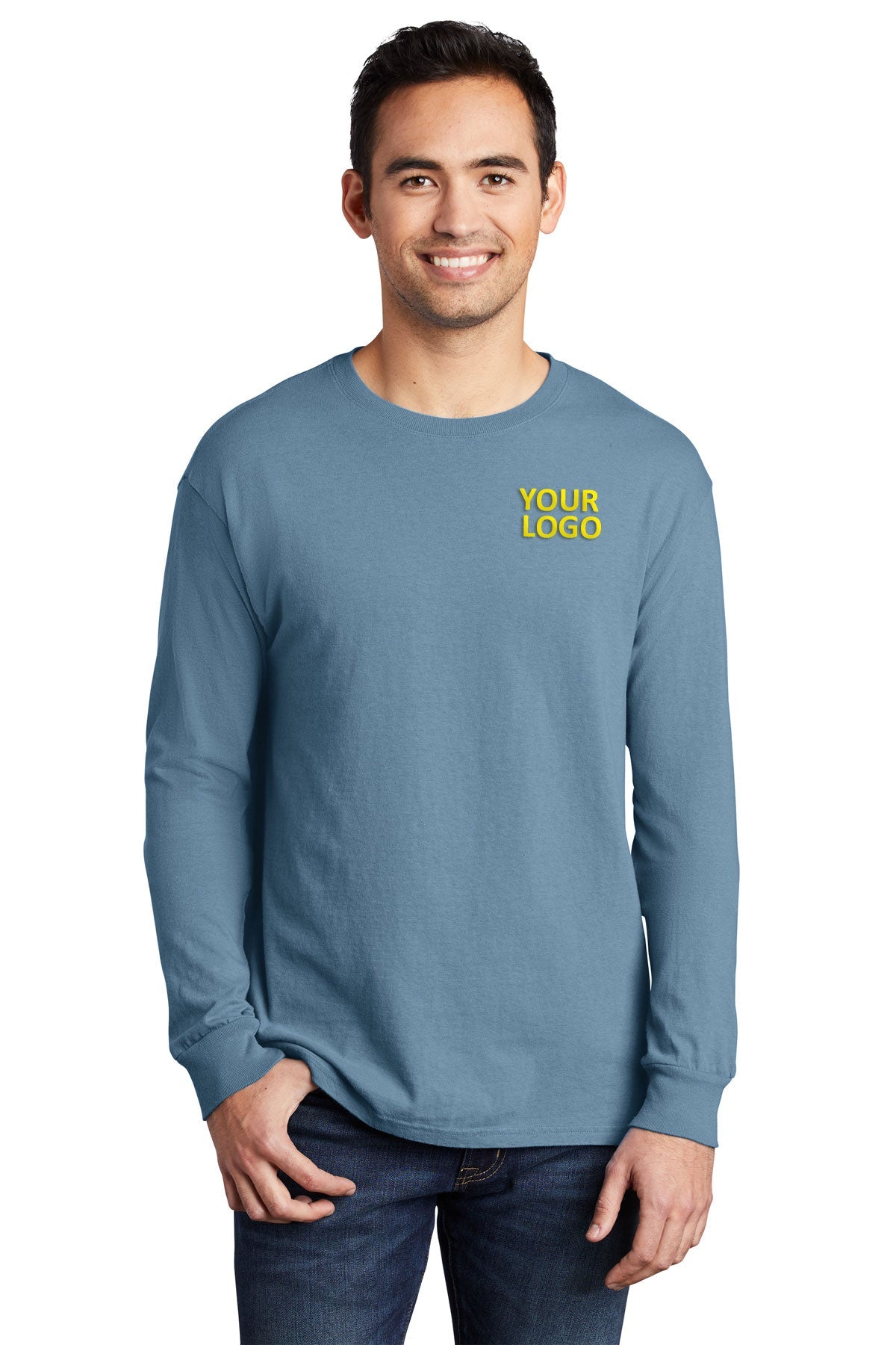 Port & Company Pigment-Dyed Custom Long Sleeve Tee's, Mist