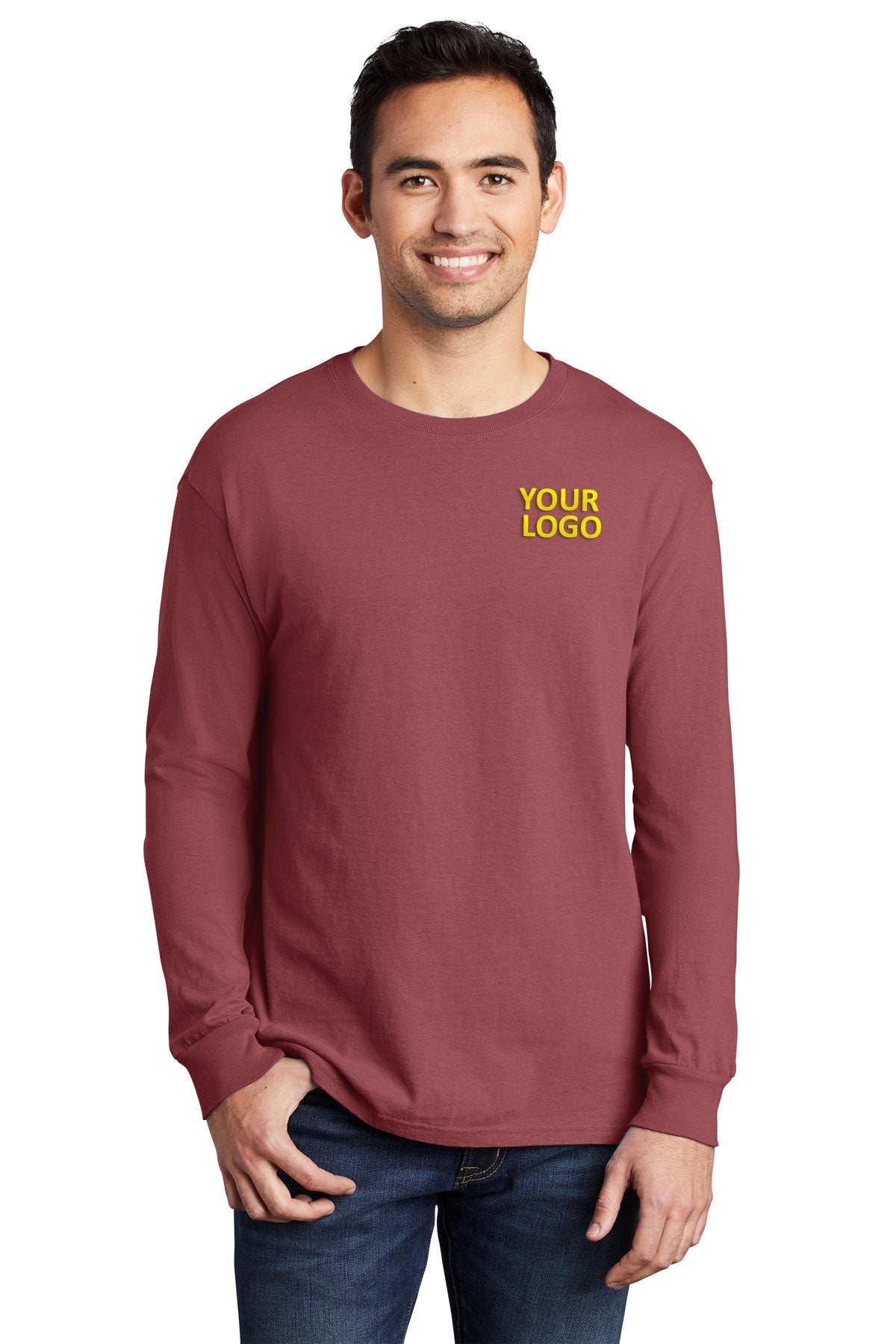 Port & Company Pigment-Dyed Customized Long Sleeve Tee's, Red Rock