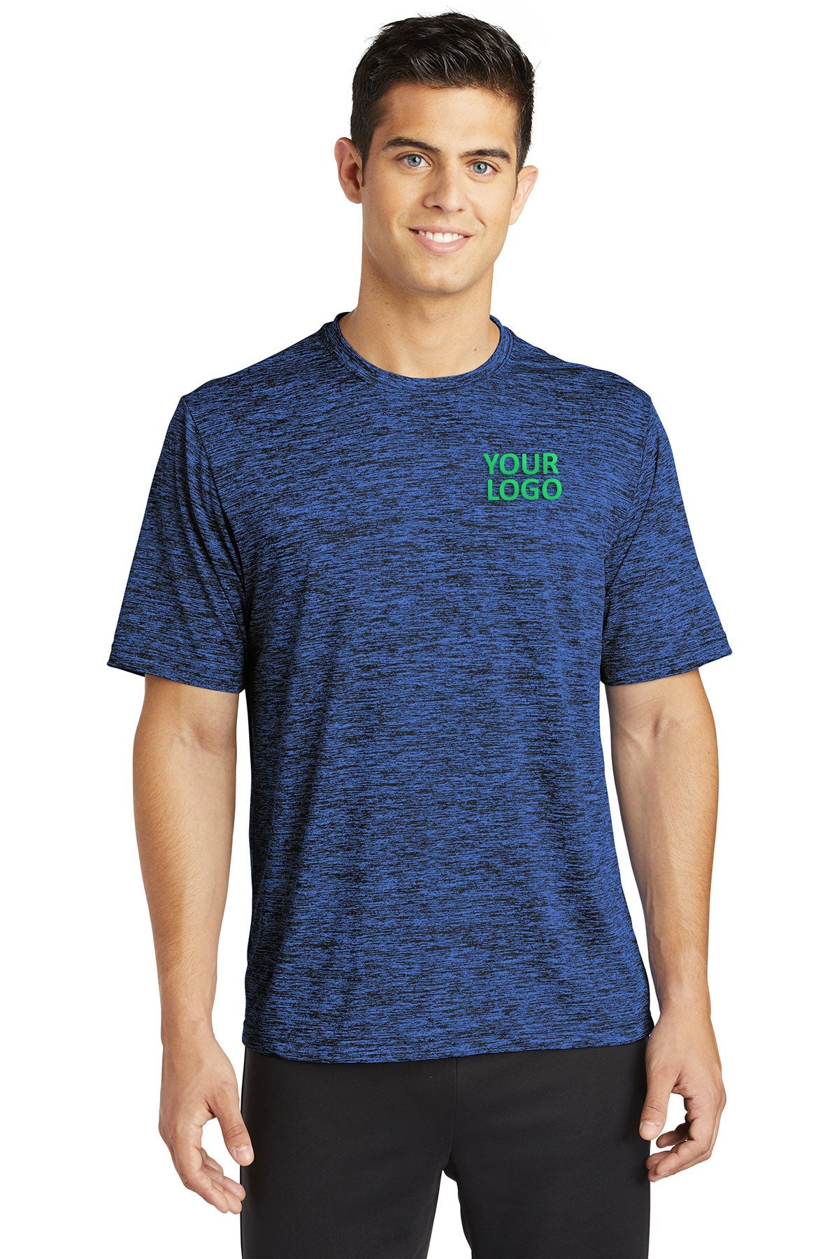 Sport-Tek PosiCharge Branded Electric Heather Tee's, Dark Royal-Black Electric