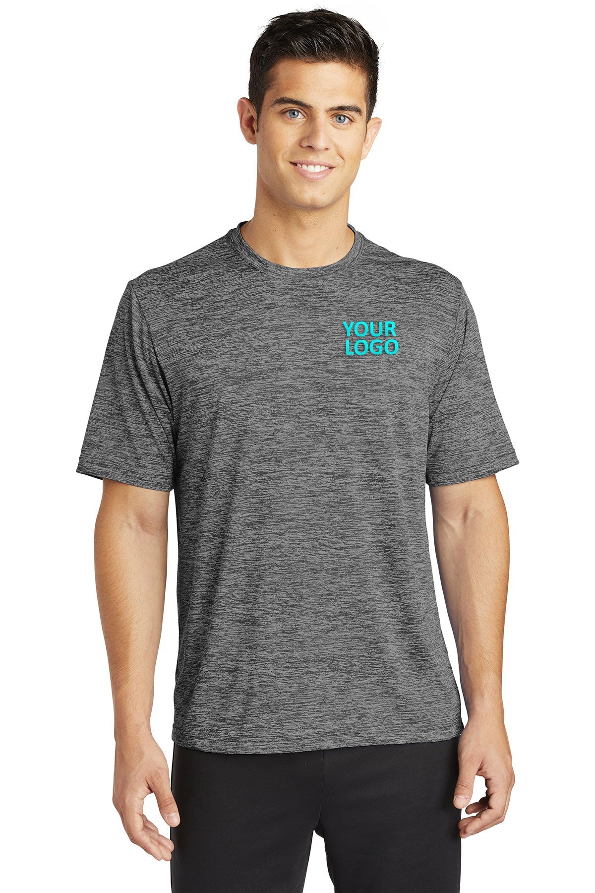 Sport-Tek PosiCharge Custom Electric Heather Tee's, Grey-Black Electric