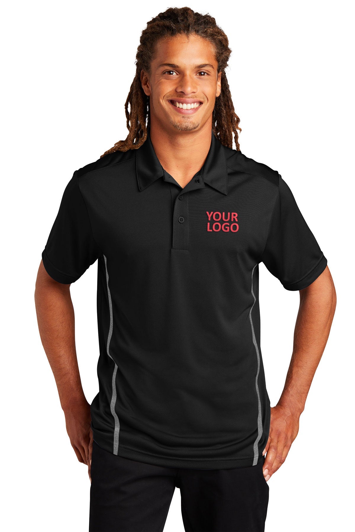 Sport-Tek Contrast PosiCharge Customized Tough Polos, Black/ Heather Grey