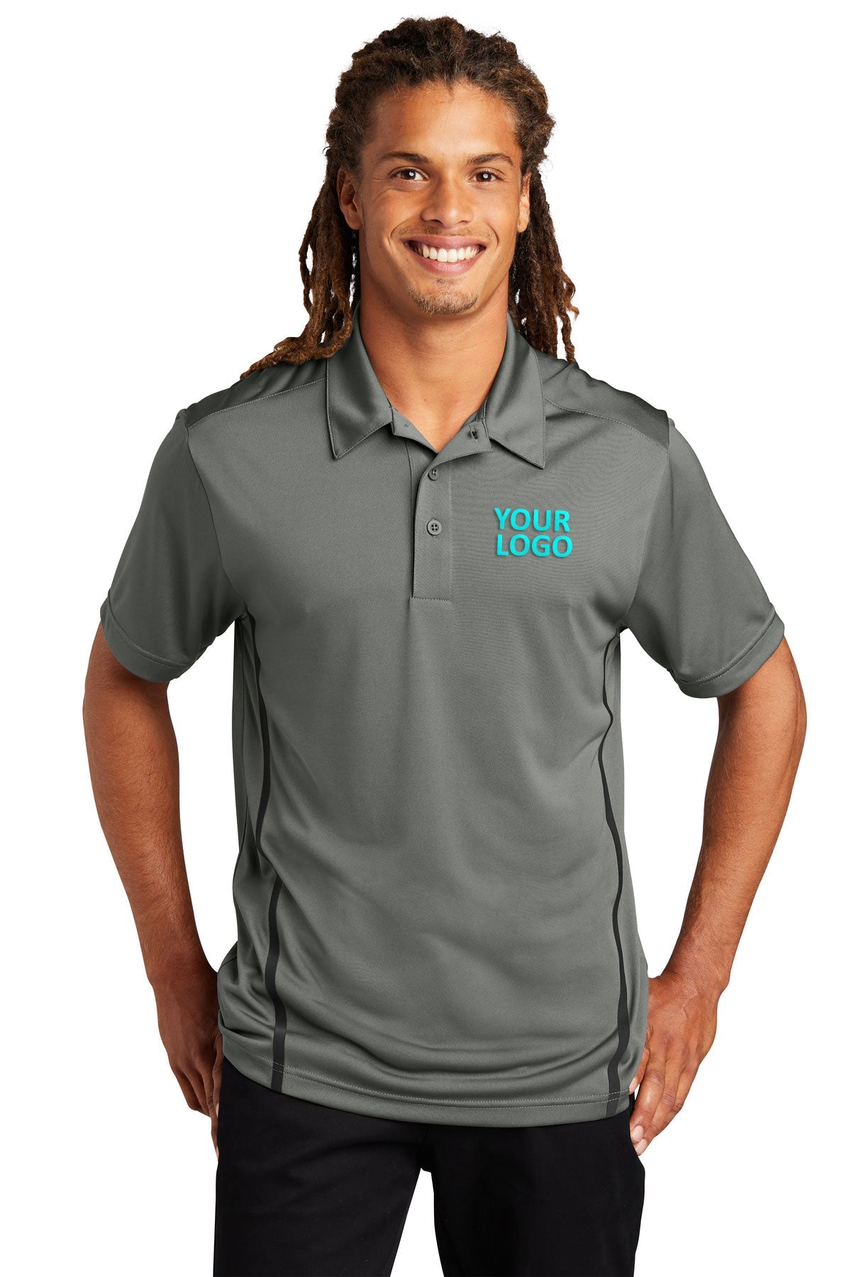 Sport-Tek Dark Smoke Grey/ Black ST620 custom polo shirts dri fit