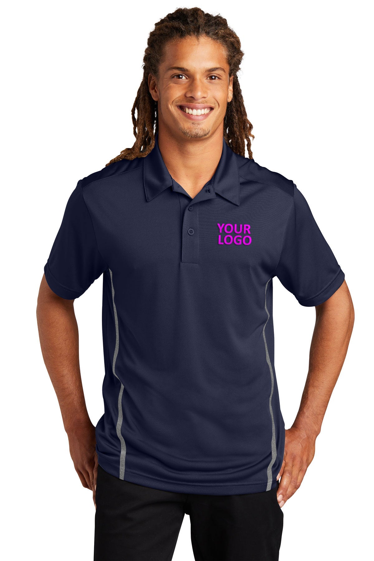 Sport-Tek Contrast PosiCharge Custom Tough Polos, True Navy/ Heather Grey
