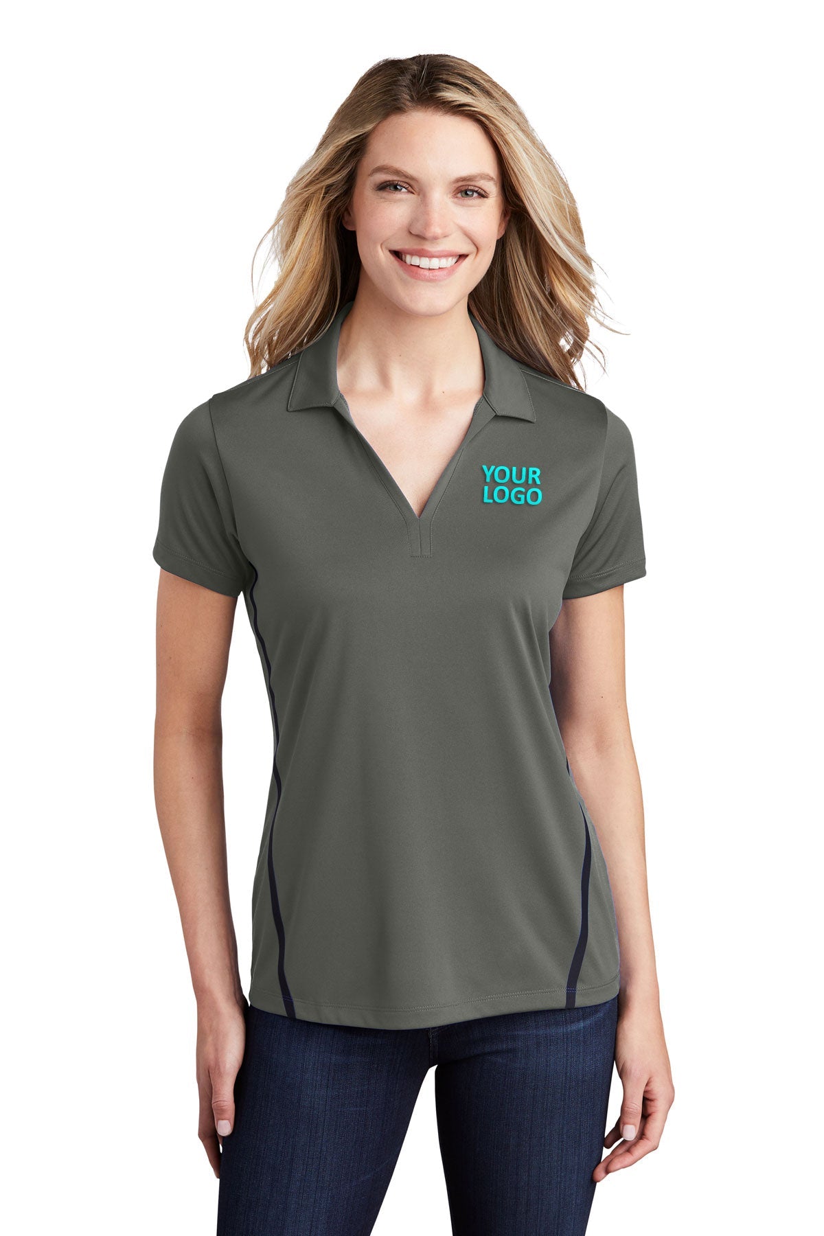 Sport-Tek Dark Smoke Grey/ Black LST620 custom dry fit polo shirts