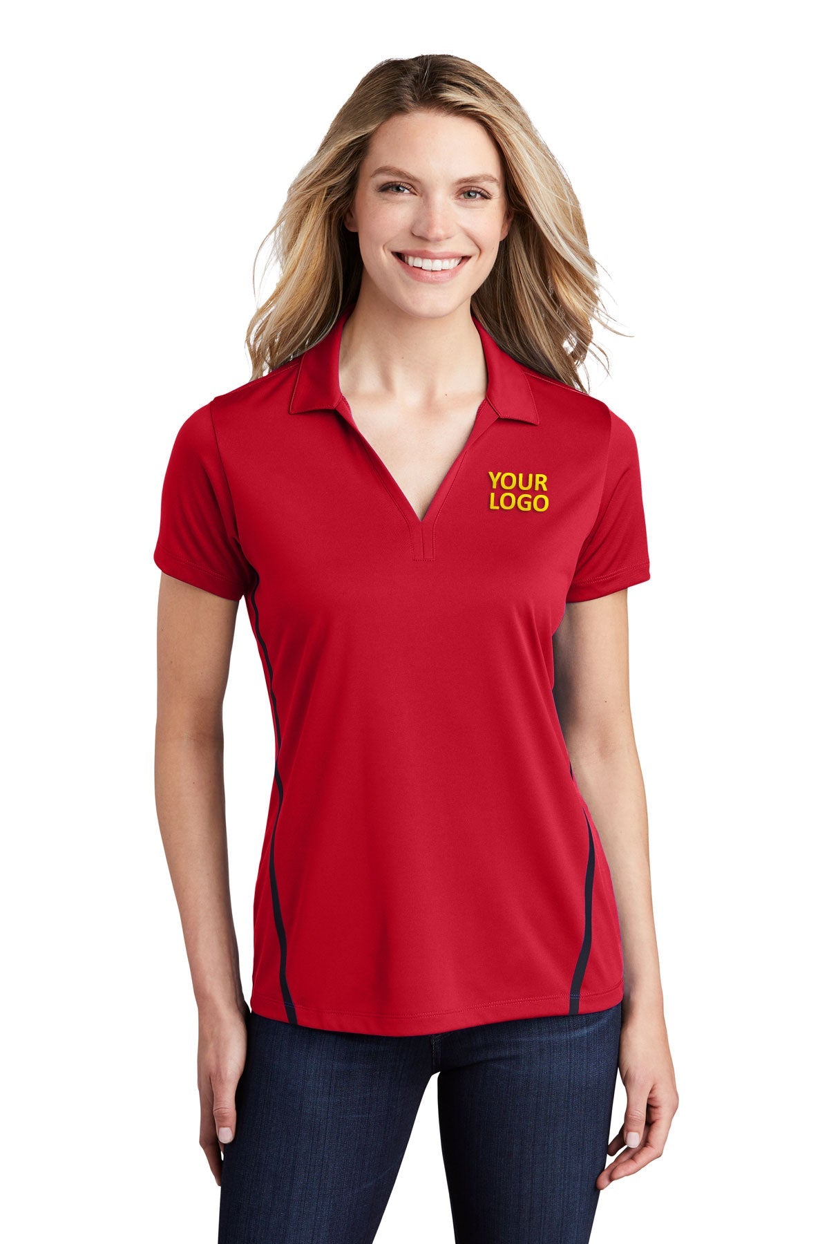 Sport-Tek Deep Red/ Black LST620 custom dry fit polo shirts