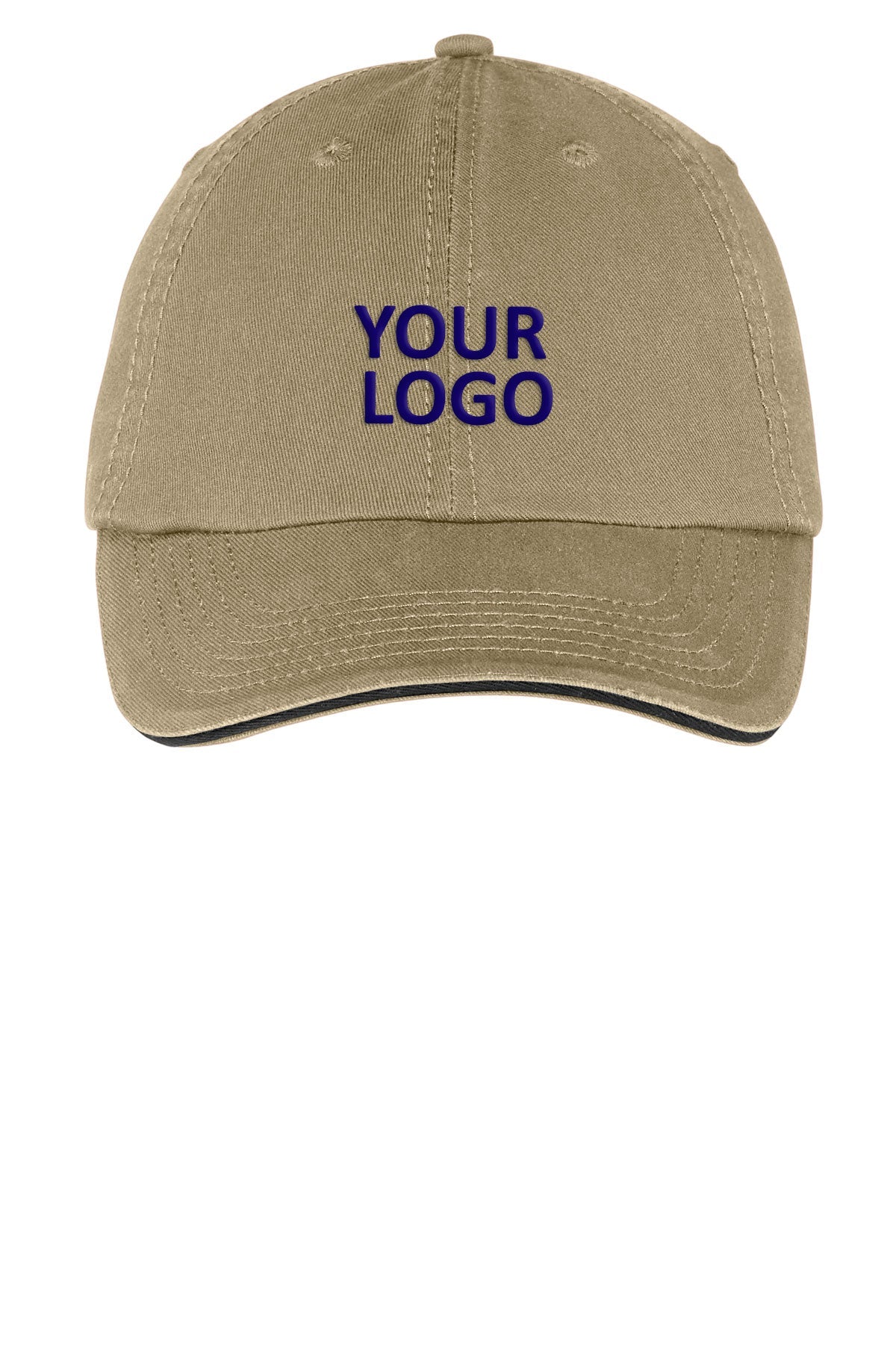 Port Authority Washed Twill Custom Caps, Khaki/Black