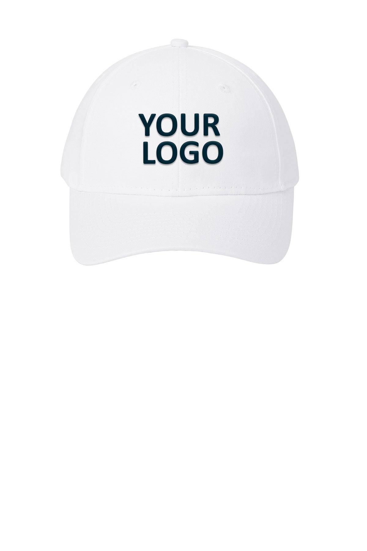 Port Authority Six Panel Twill Branded Caps, White