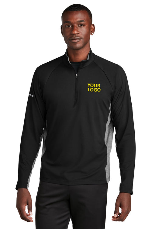 Sport-Tek Ladies Sport-Wick Stretch Contrast Customized 1/2-Zip Pullovers, Black/ Charcoal Grey Heather