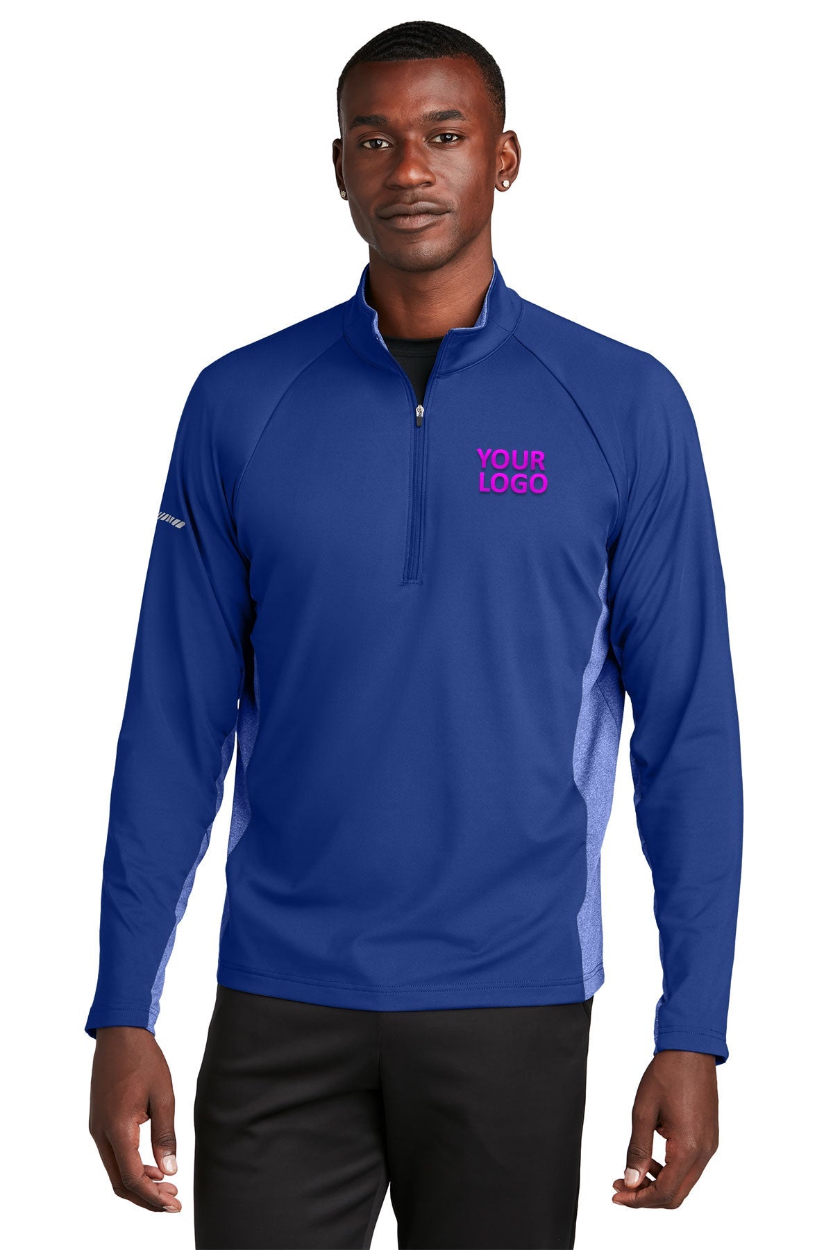 Sport-Tek Sport-Wick Stretch Contrast Customized 1/2-Zip Pullovers, True Royal/ True Royal Heather