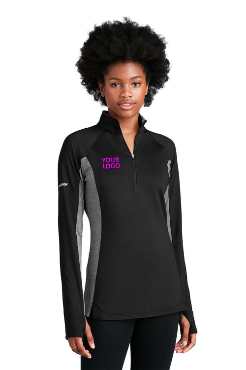 Sport-Tek Sport-Wick Stretch Contrast Customized 1/2-Zip Pullovers, Black/ Charcoal Grey Heather