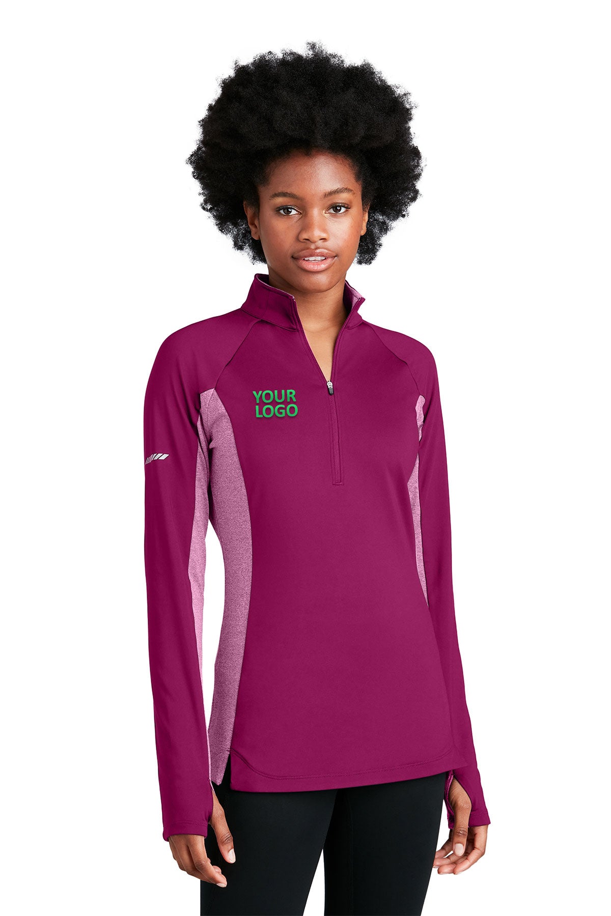 Sport-Tek Ladies Sport-Wick Stretch Contrast Branded 1/2-Zip Pullovers, Pink Rush/ Pink Rush Heather