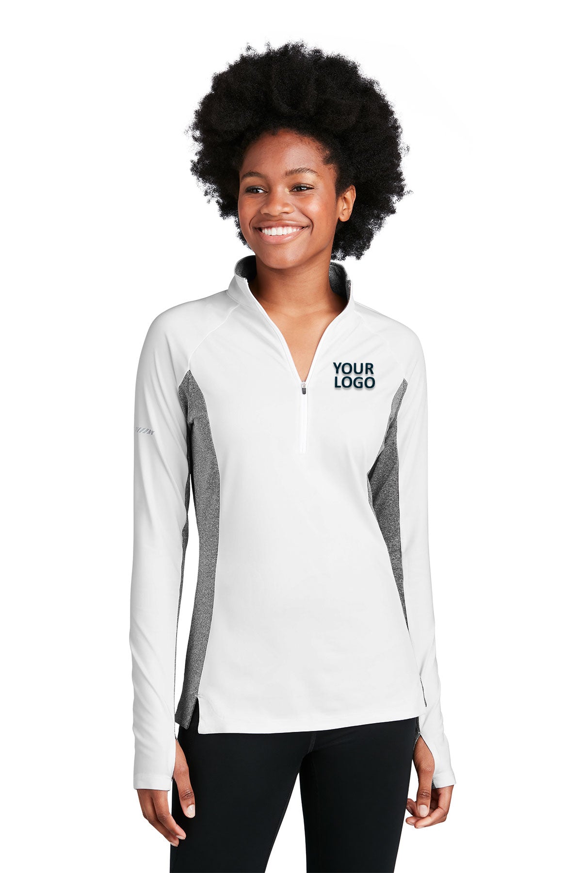 Sport-Tek White/ Charcoal Grey Heather LST854 custom work sweatshirts