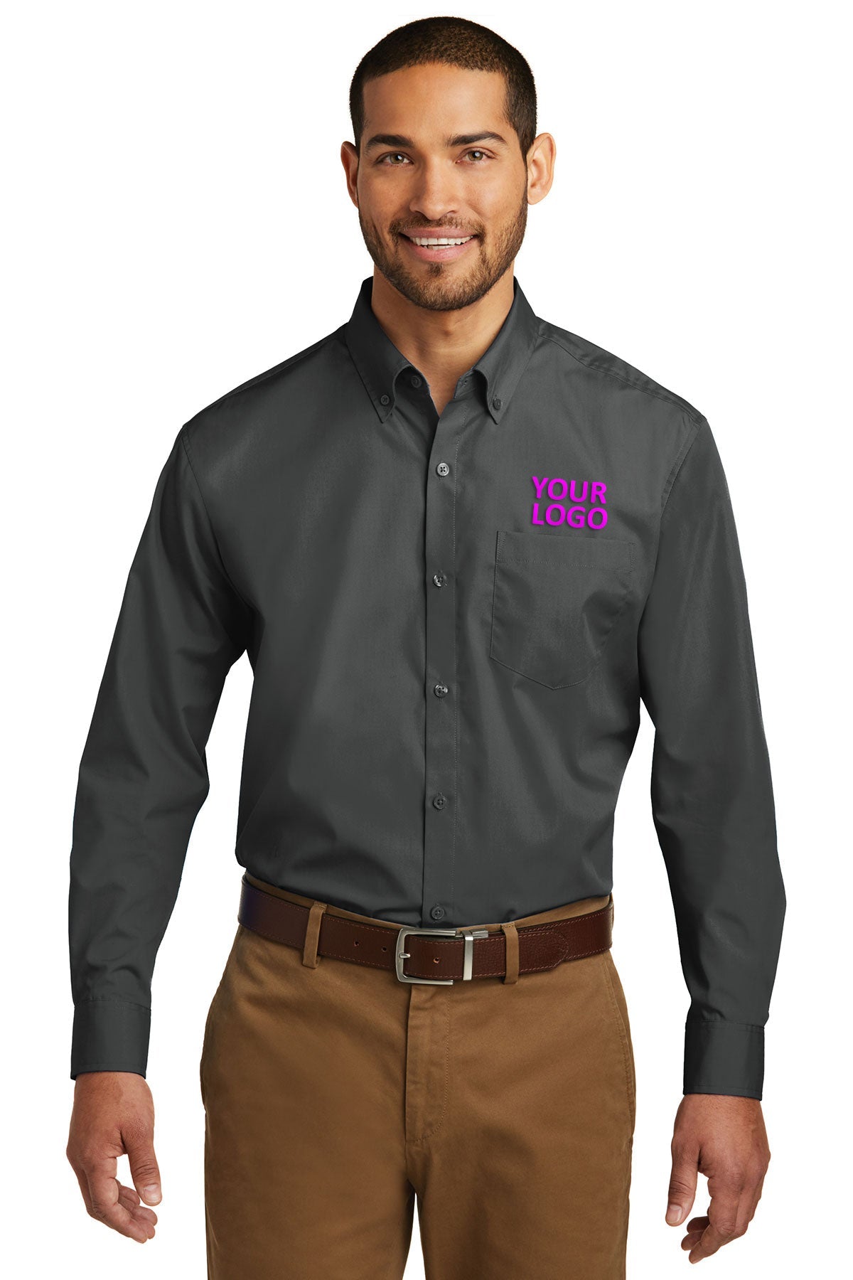 Port Authority Carefree Poplin Custom Shirts, Graphite [Adam Equipment]