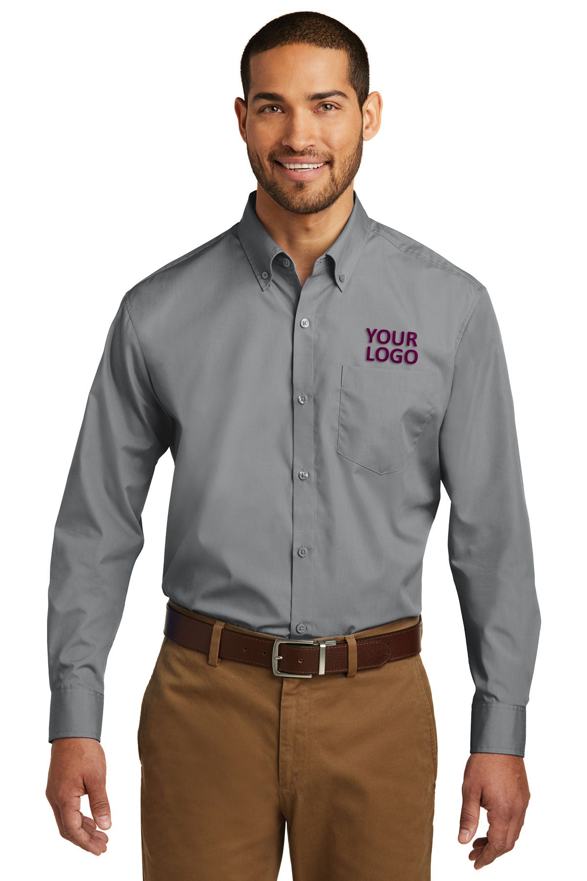 Port Authority Carefree Poplin Custom Shirts, Gusty Grey [Adam Equipment]