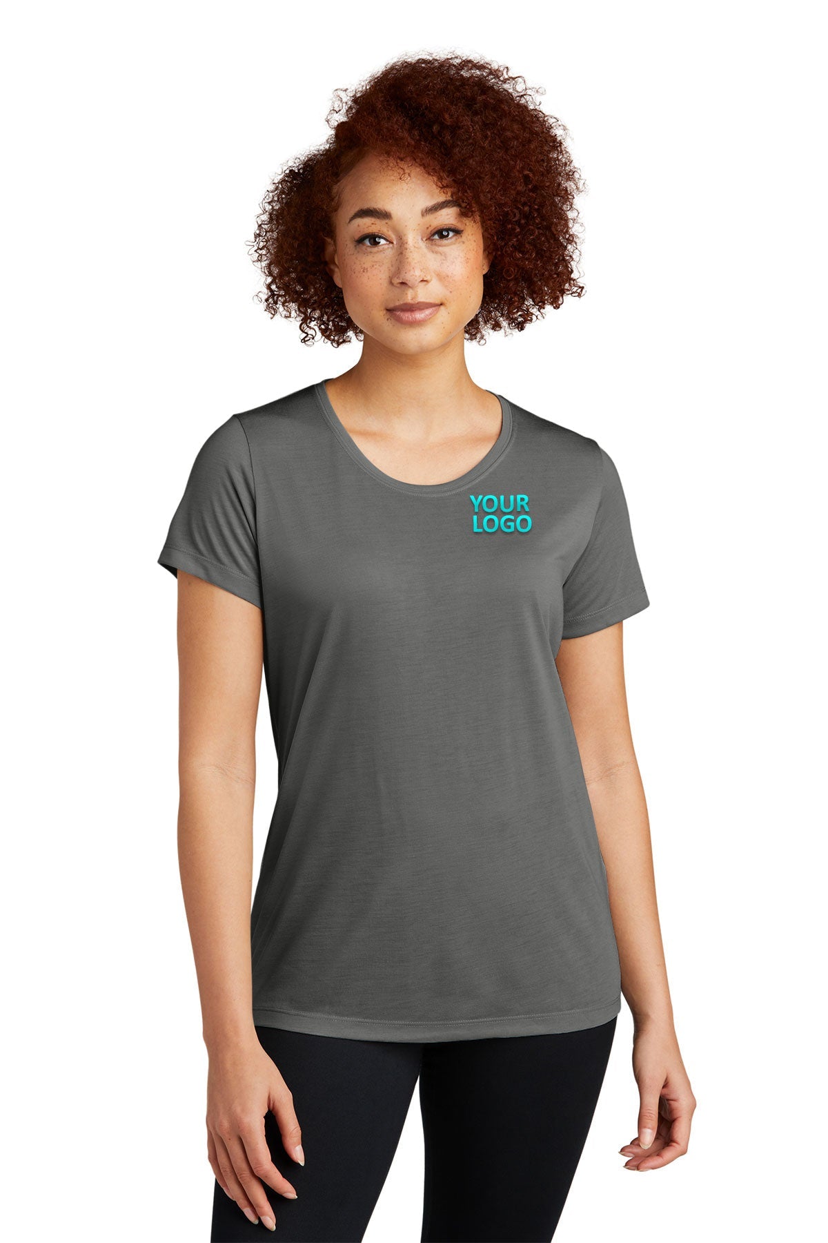 Sport-Tek Ladies PosiCharge Competitor Cotton Touch Branded Scoop Neck Tee's, Dark Smoke Grey