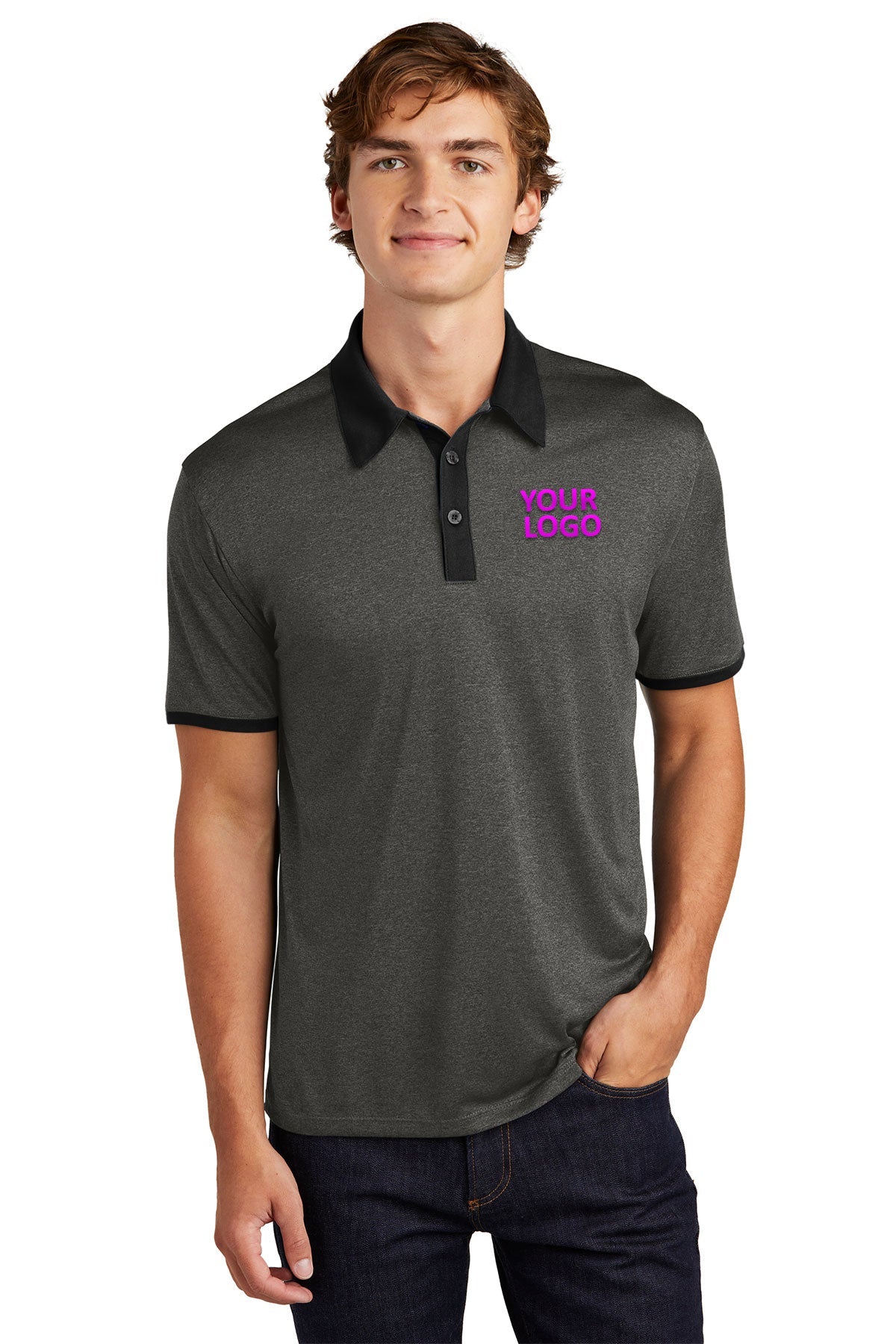 Sport-Tek Graphite Heather/ Black ST667 corporate polo shirts with logo