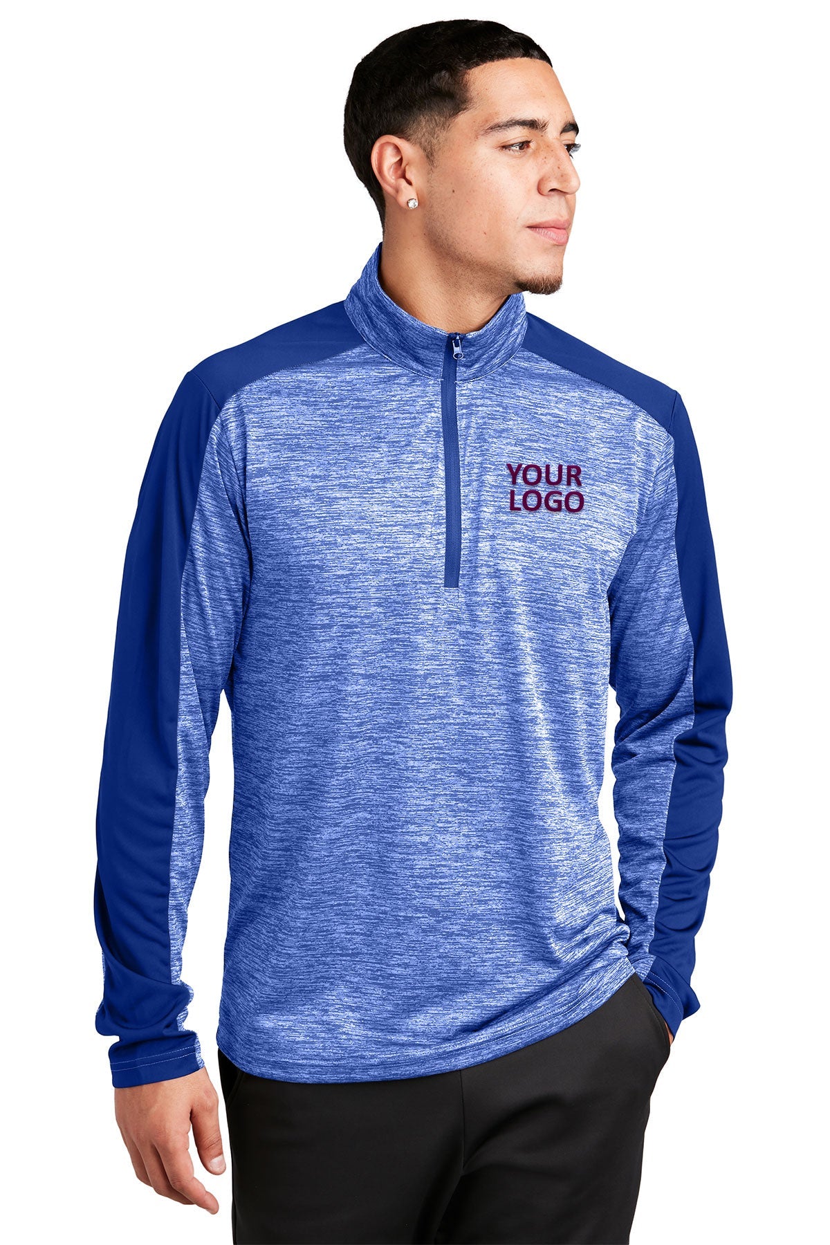 Sport-Tek PosiCharge Electric Heather Colorblock Customized 1/4-Zip Pullovers, True Royal Electric/ True Royal