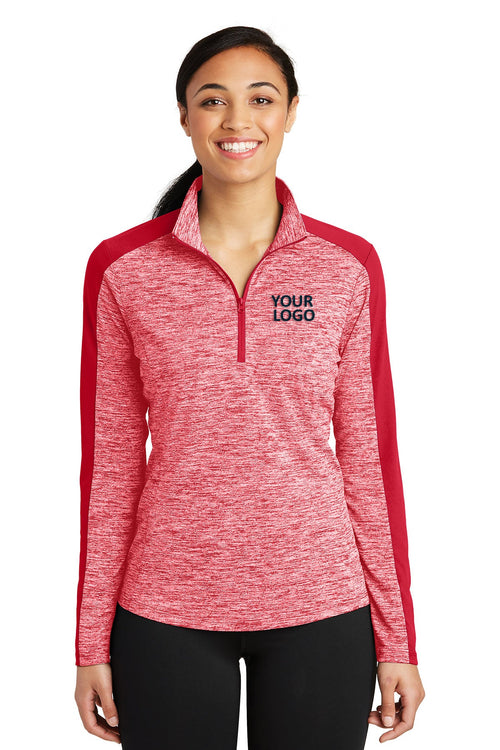 Sport-Tek PosiCharge Electric Heather Colorblock Branded 1/4-Zip Pullovers, Deep Red Electric/ Deep Red