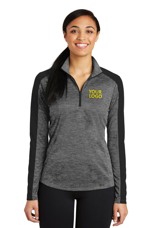 Sport-Tek PosiCharge Electric Heather Colorblock Customized 1/4-Zip Pullovers, Grey-Black Electric/ Black