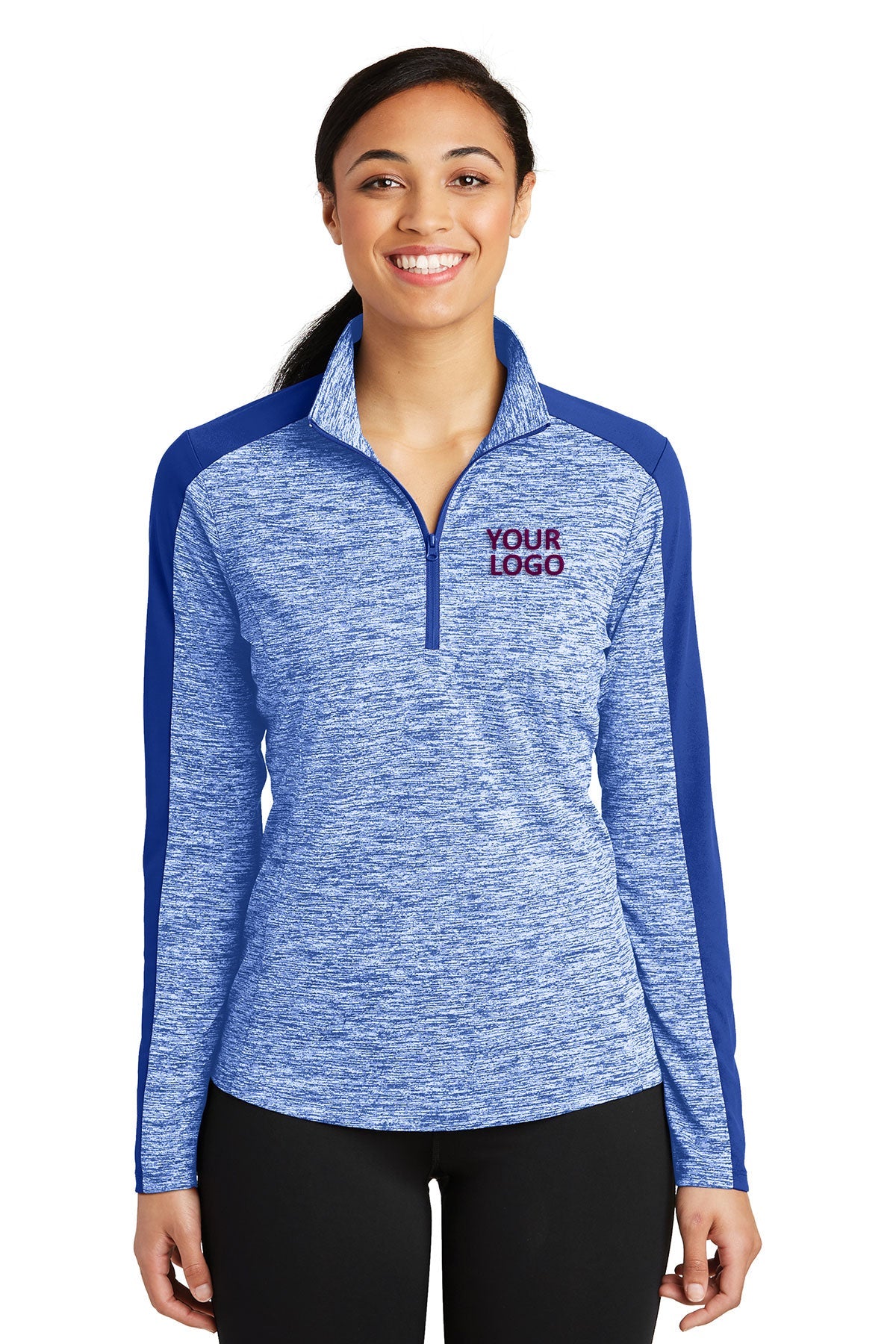 Sport-Tek Ladies PosiCharge Electric Heather Colorblock Custom 1/4-Zip Pullovers, True Royal Electric/ True Royal