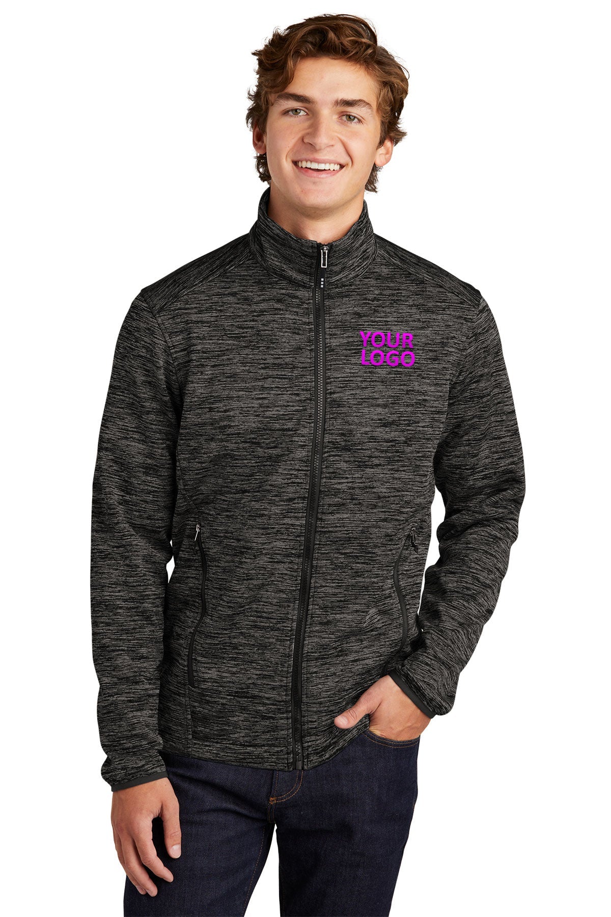Sport-Tek Grey-Black Electric JST30 custom jackets with logo