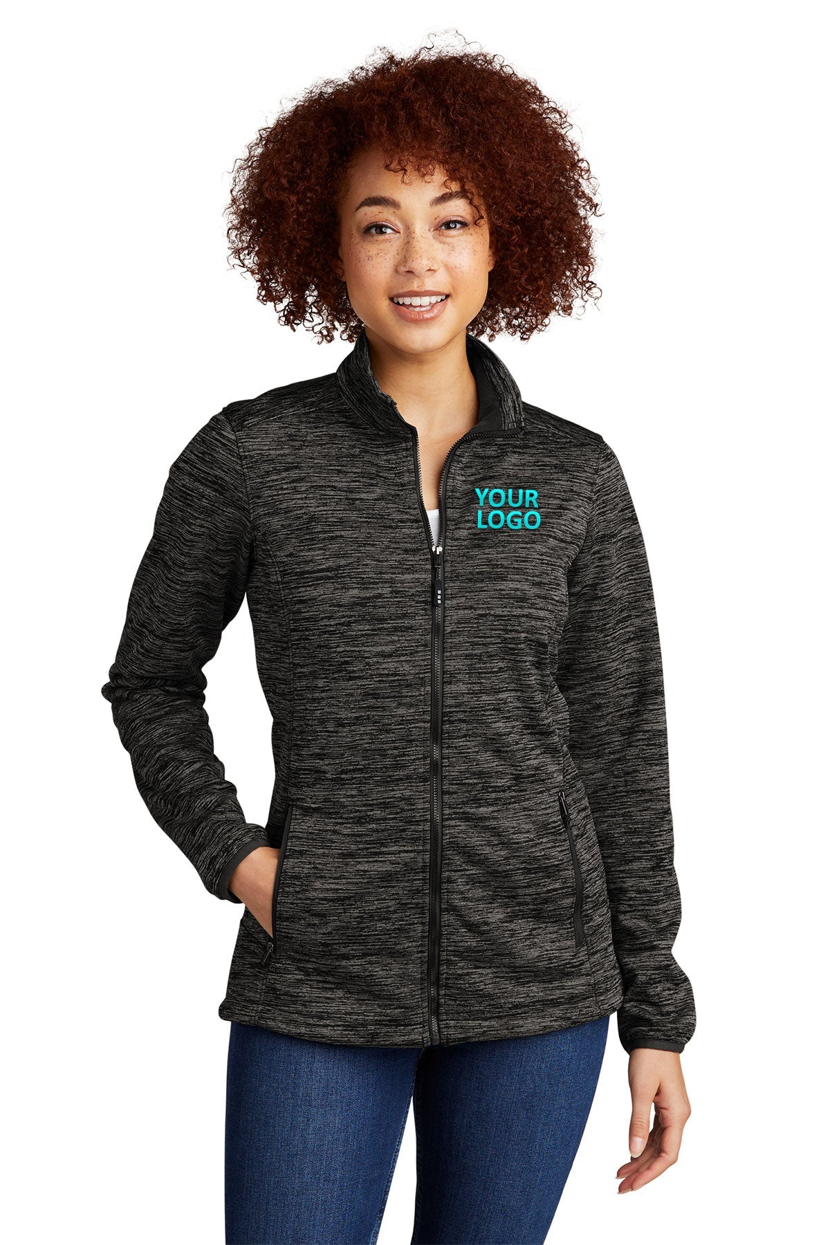 Sport-Tek Ladies PosiCharge Electric Heather Branded Soft Shell Jackets, Grey-Black Electric