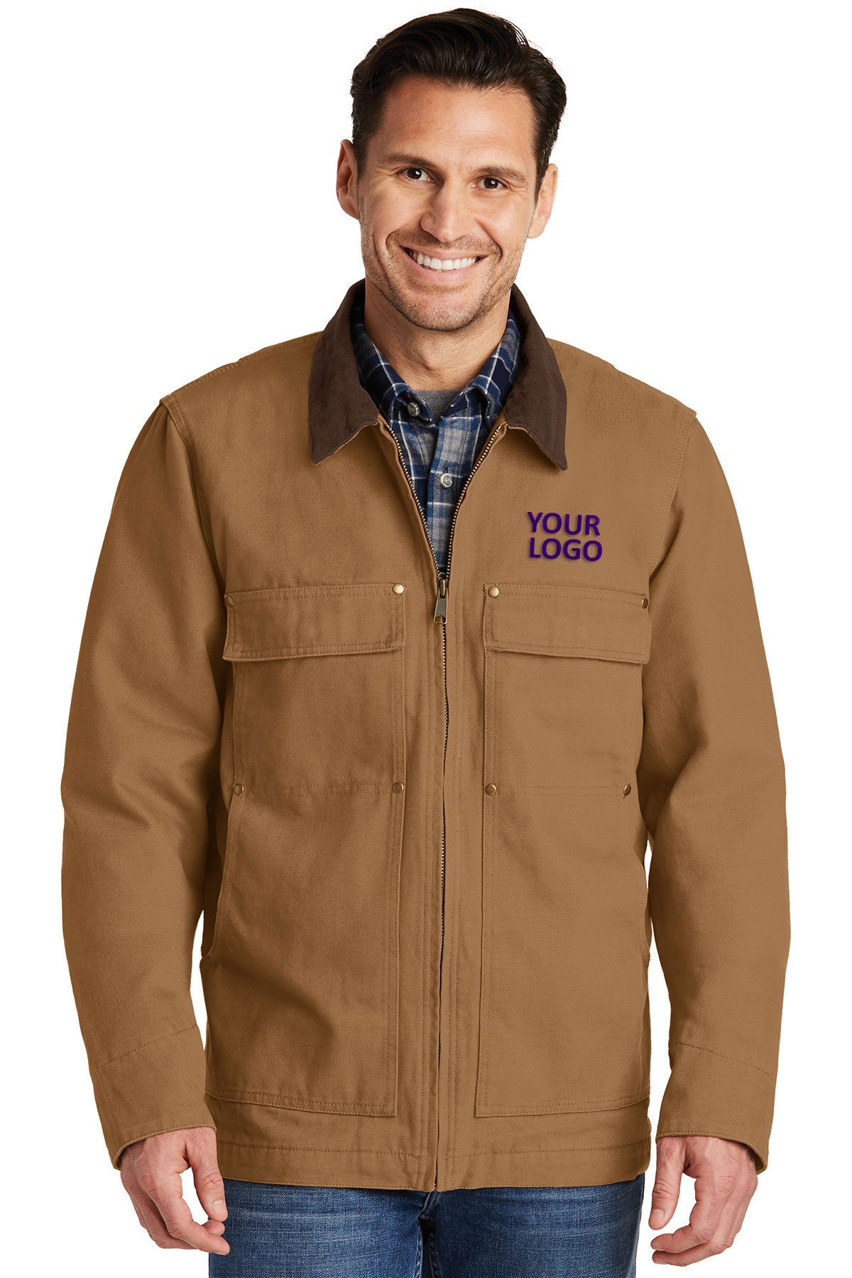CornerStone Duck Brown CSJ50 promotional jackets company logo