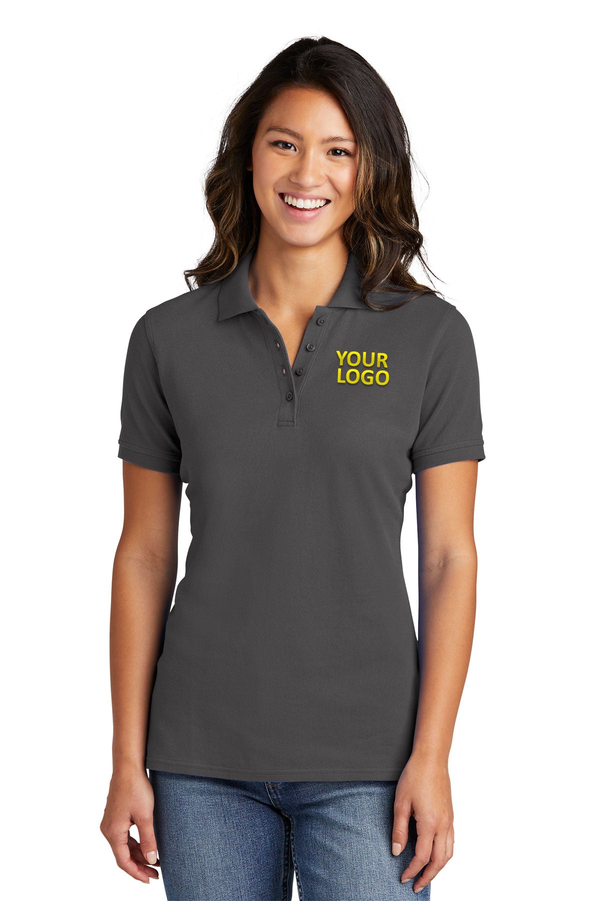 Port & Company Ladies Ring Spun Customized Polos, Charcoal [Adam Equipment]