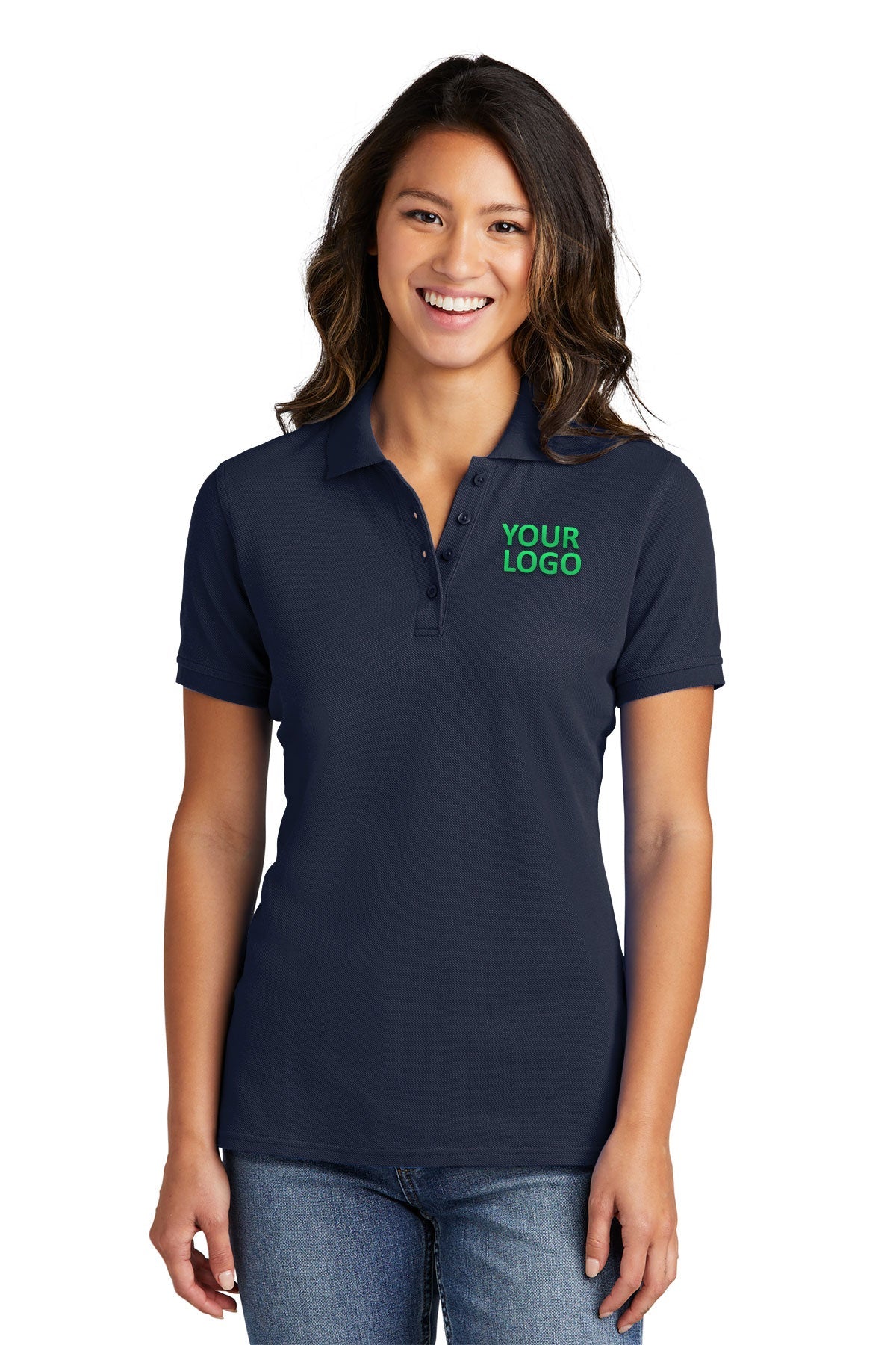 Port & Company Ladies Ring Spun Customized Polos, Deep Navy