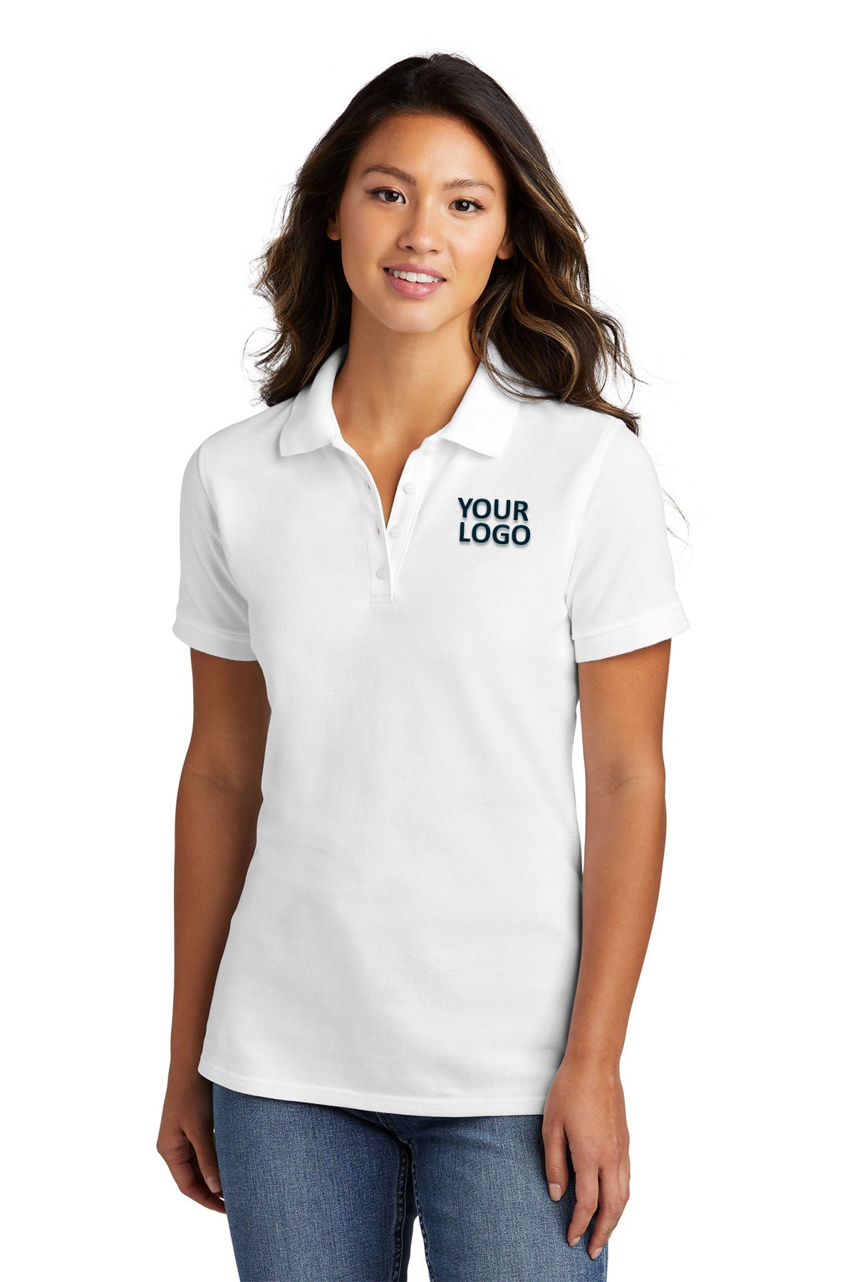Port & Company Ladies Ring Spun Customized Polos, White [Spring Meadow Nursery]