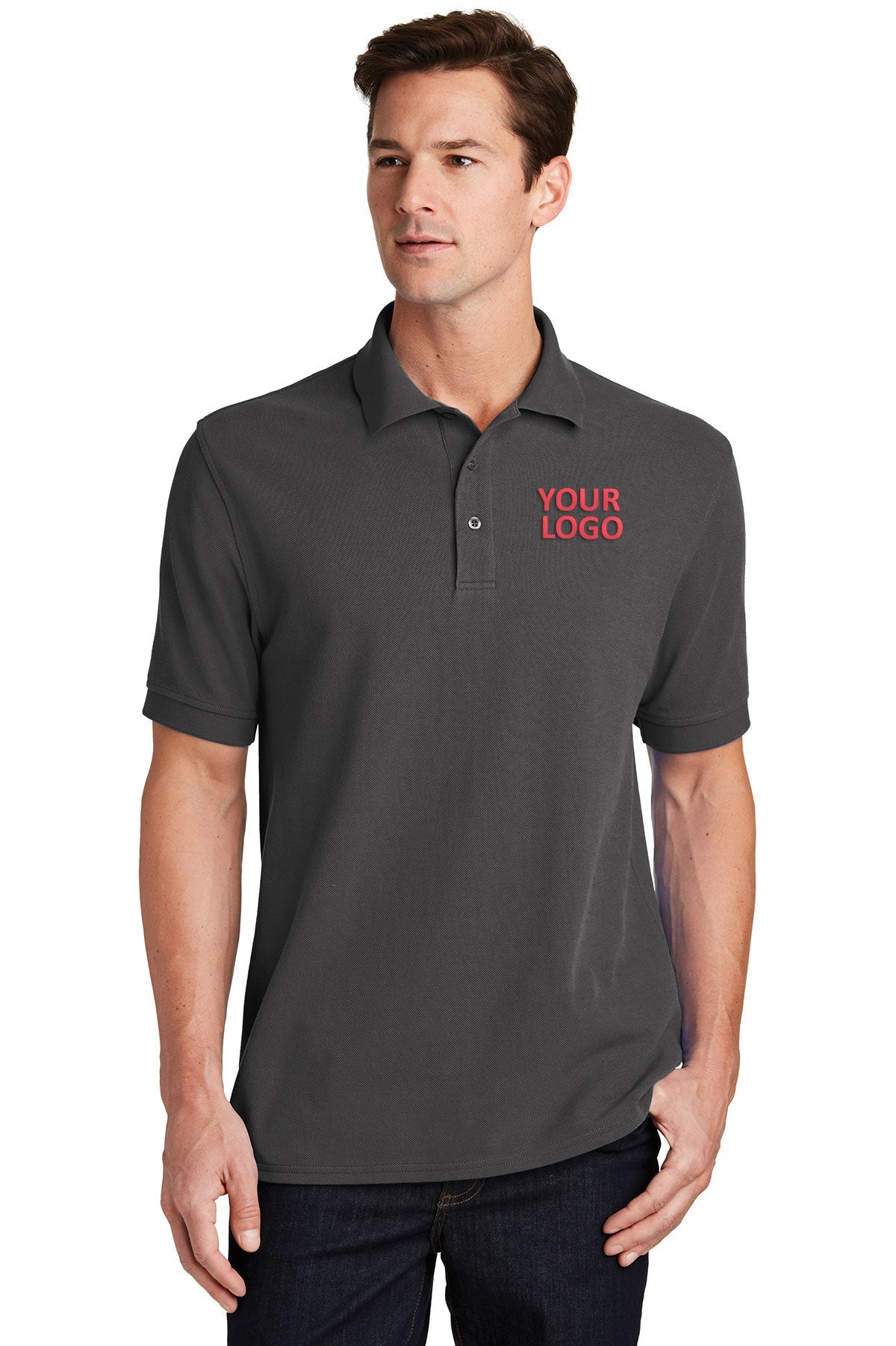Port & Company Ring Spun Customized Polos, Charcoal [Adam Equipment]