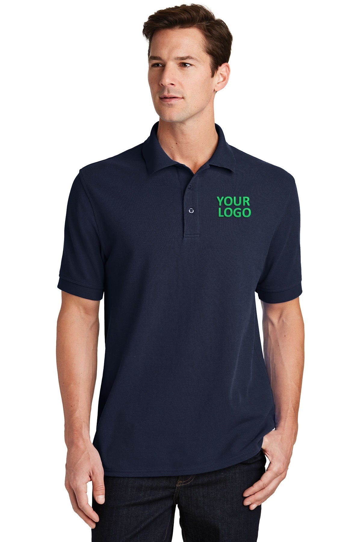 Port & Company Ring Spun Customized Polos, Deep Navy
