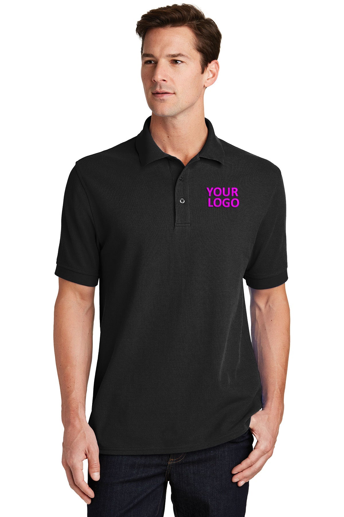 Port & Company Ring Spun Customized Polos, Jet Black [Adam Equipment]
