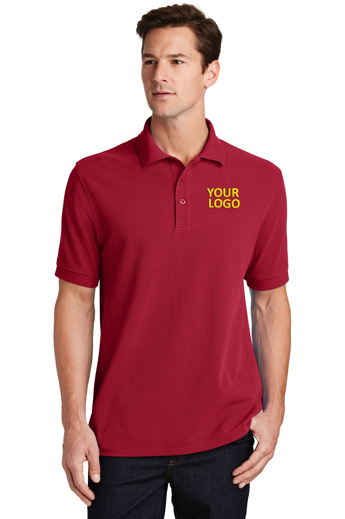 Port & Company Ring Spun Customized Polos, Red