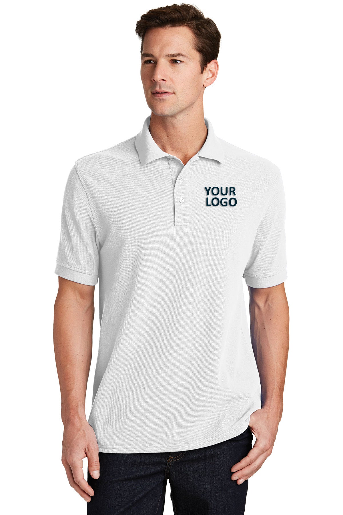 Port & Company Ring Spun Customized Polos, White