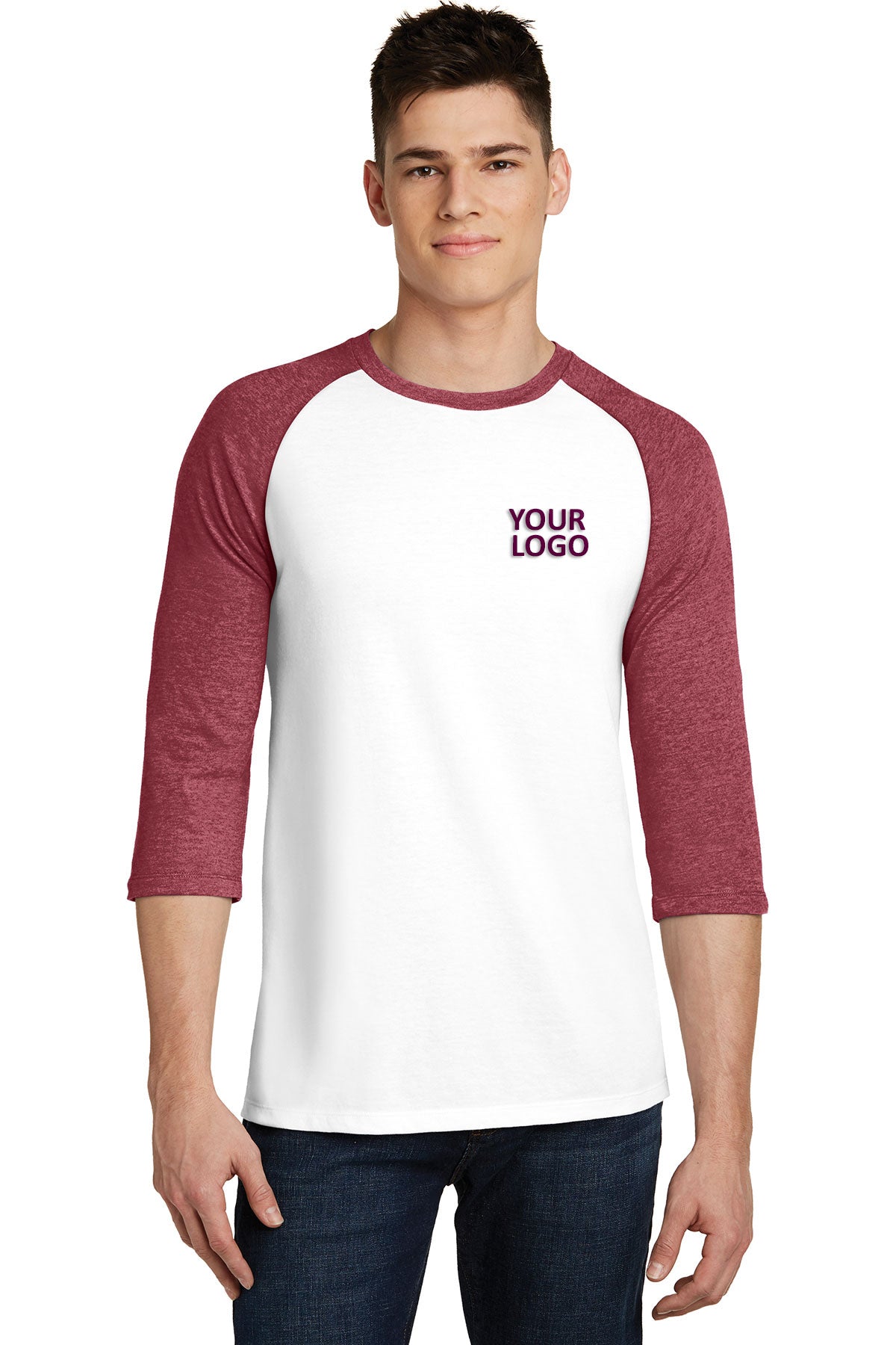 District Young Mens Very Important 3/4-Sleeve Tee's, Raglan Heathered Red/ White