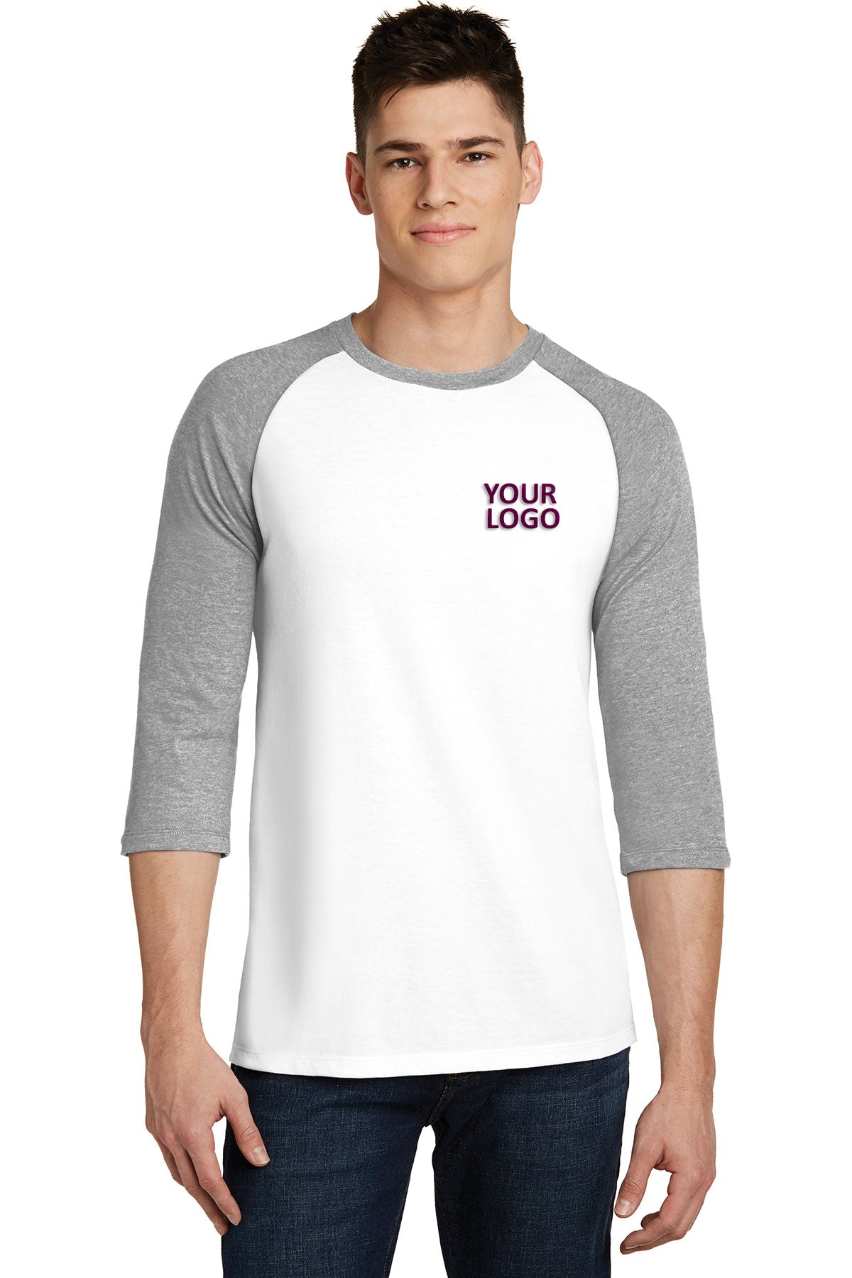 District Young Mens Very Important 3/4-Sleeve Tee's, Raglan Light Heather Grey/ White