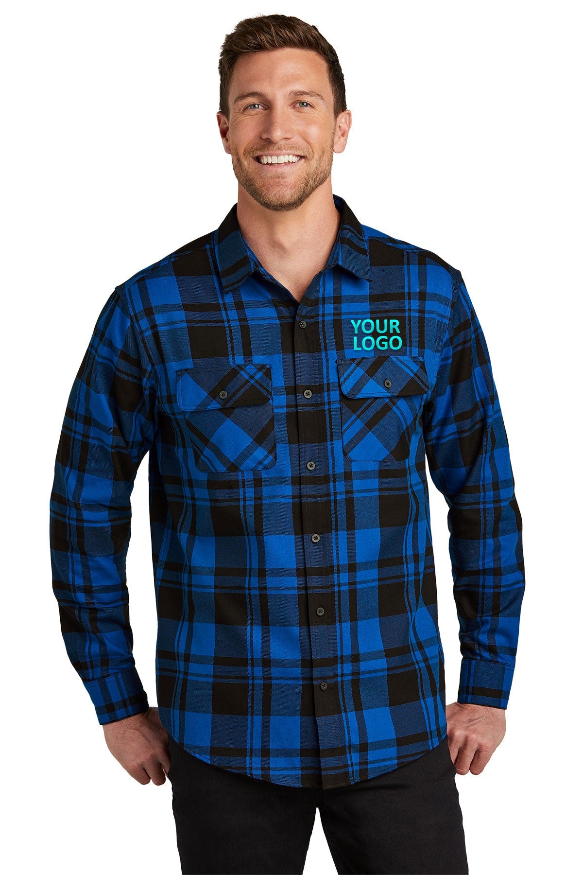 Port Authority Royal/ Black W668 embroidered work shirts