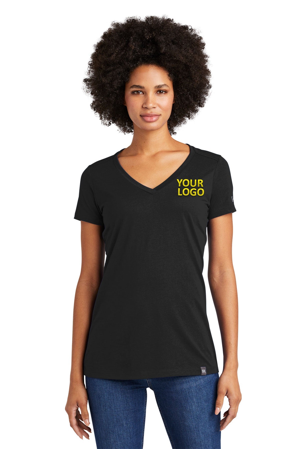 New Era Ladies Heritage Blend V-Neck Custom Printed Tee's, Black