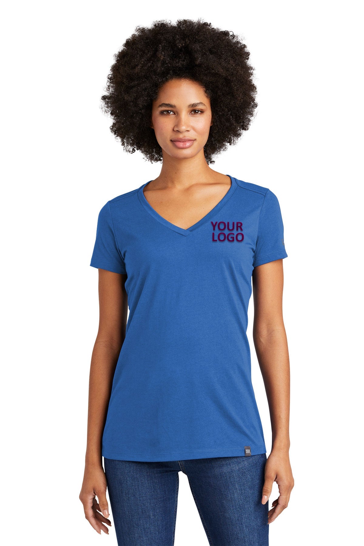 New Era Ladies Heritage Blend V-Neck Custom Printed Tee's, Royal
