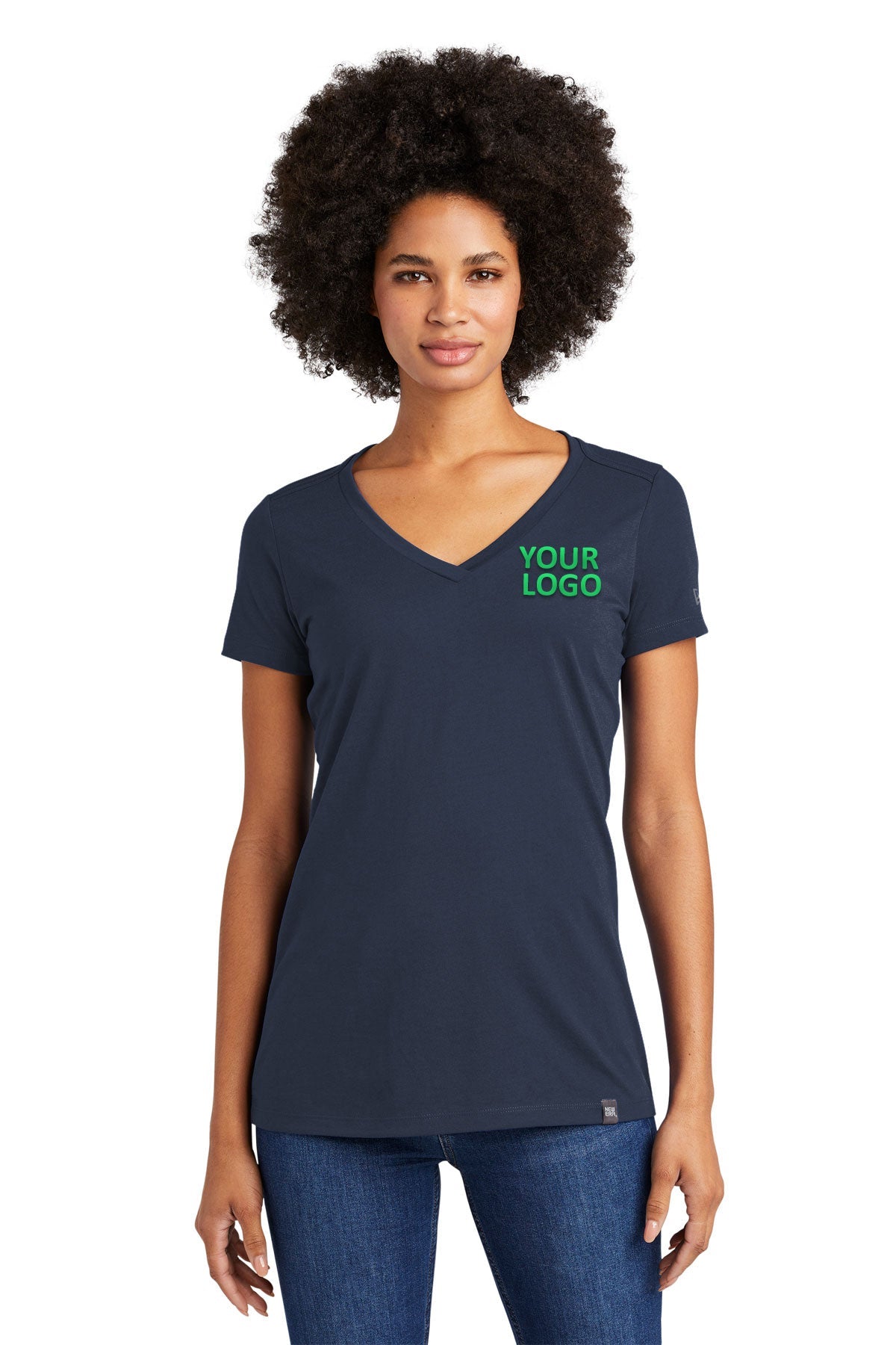 New Era Ladies Heritage Blend V-Neck Custom Printed Tee's, True Navy