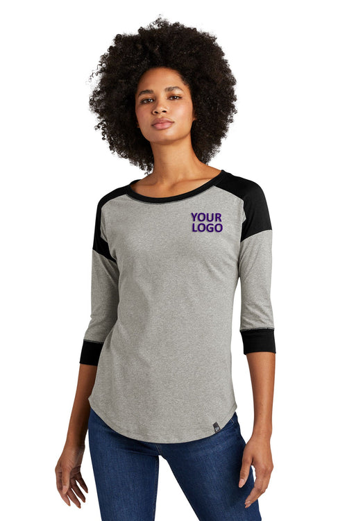 New Era Heritage Blend 3/4-Sleeve Baseball Printed Tee's, Black/ Rainstorm Grey Heather