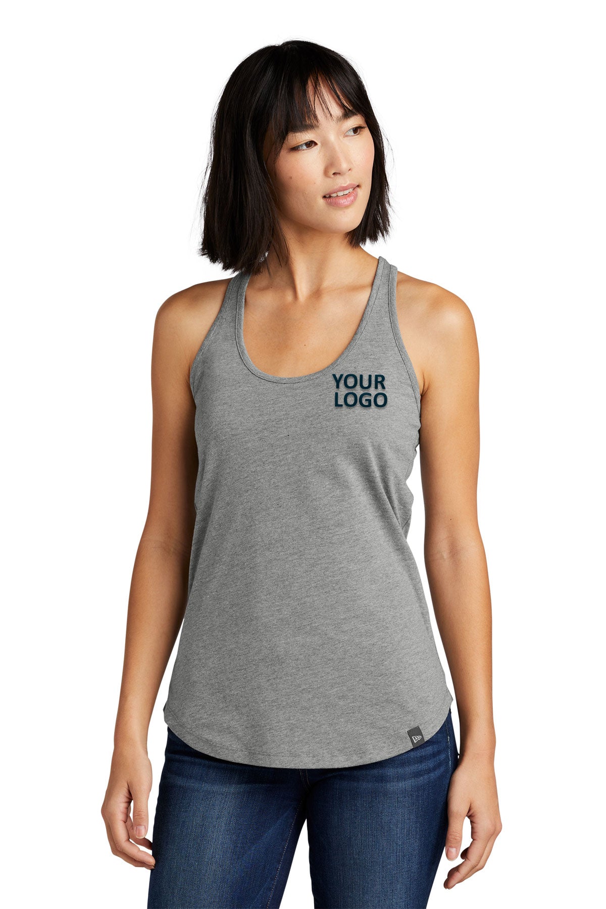 New Era Ladies Heritage Racerback Printed Tanks, Shadow Grey Heather [Gershman Mortgage]