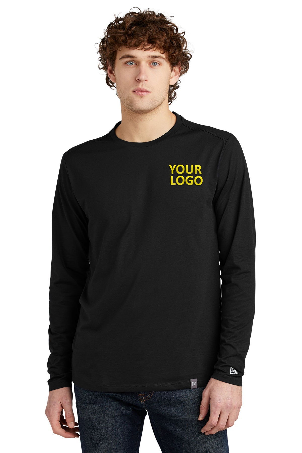 New Era Heritage Blend Long Sleeve Crew Custom Printed Tee's, Black
