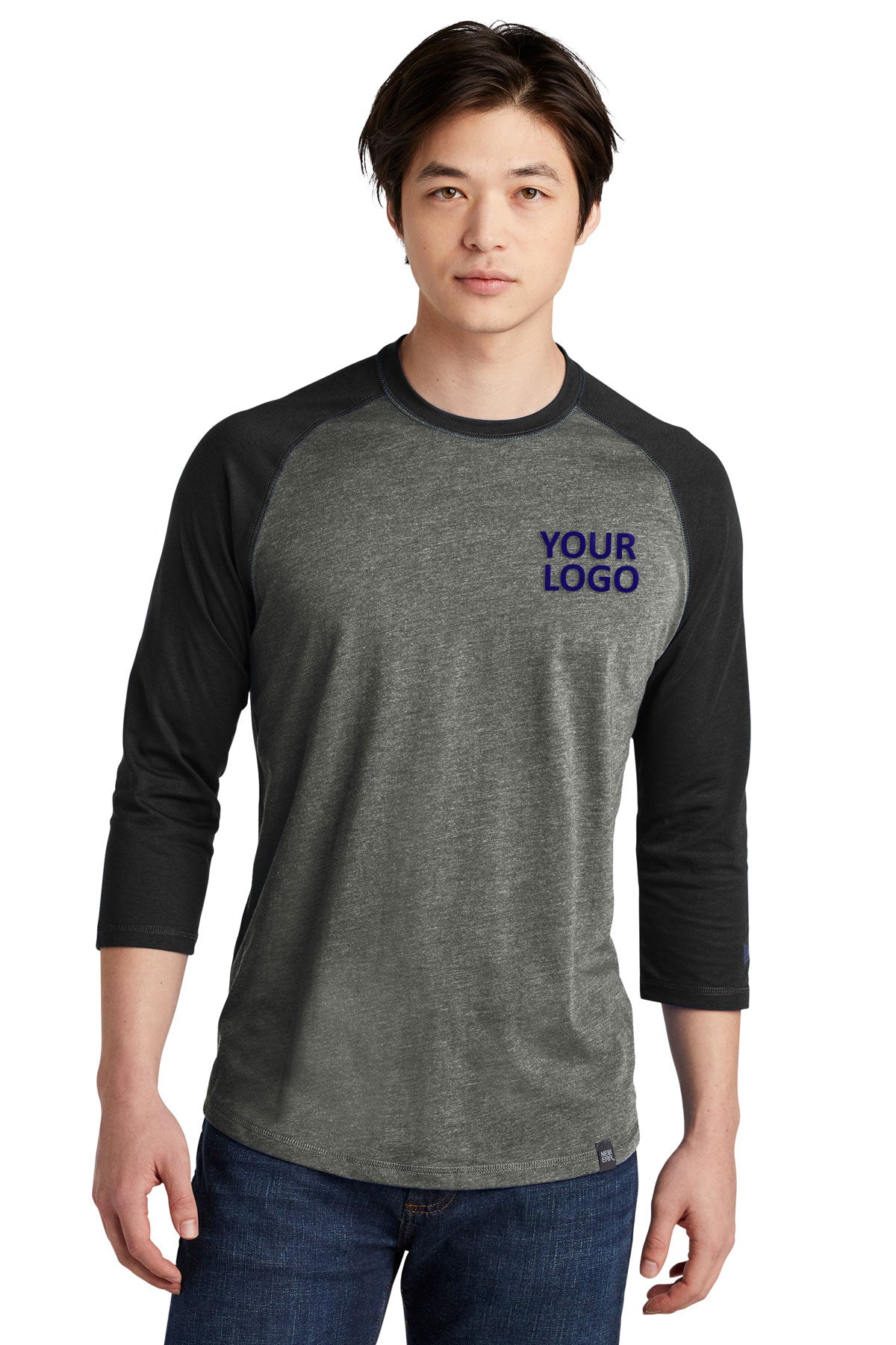 New Era Heritage Blend 3/4-Sleeve Baseball Printed Tee's, Black/ Black Twist