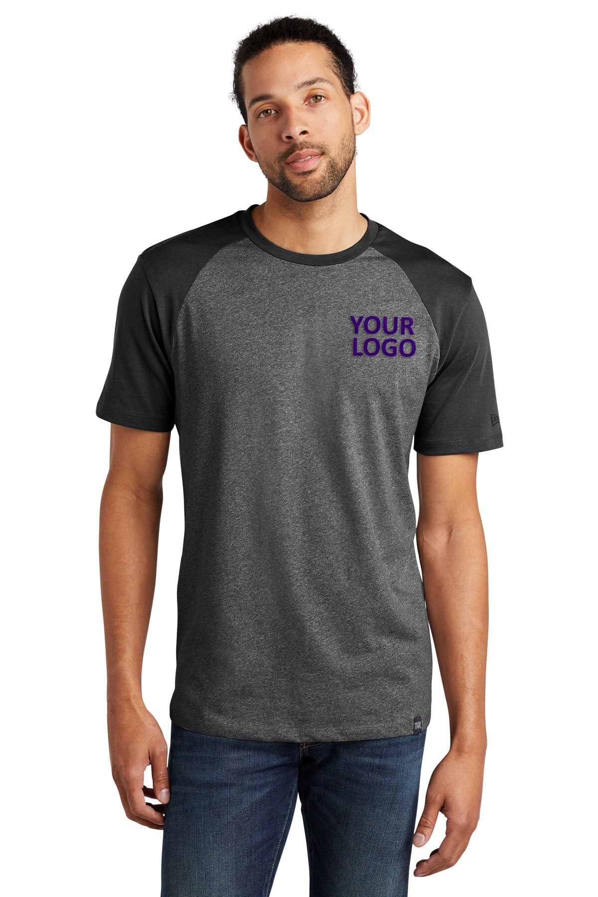 New Era Heritage Blend Varsity Custom Printed Tee's, Black/ Black Twist