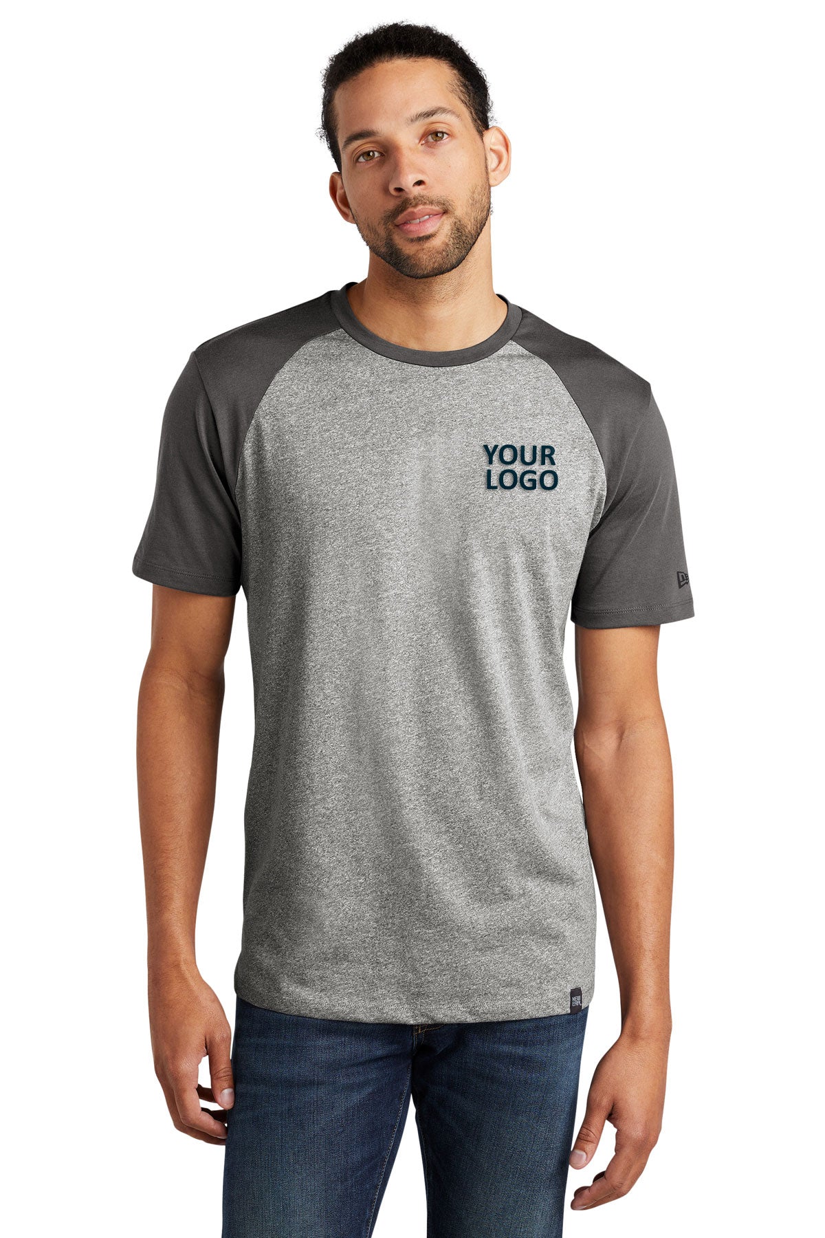 New Era Heritage Blend Varsity Custom Printed Tee's, Graphite/ Light Graphite Twist